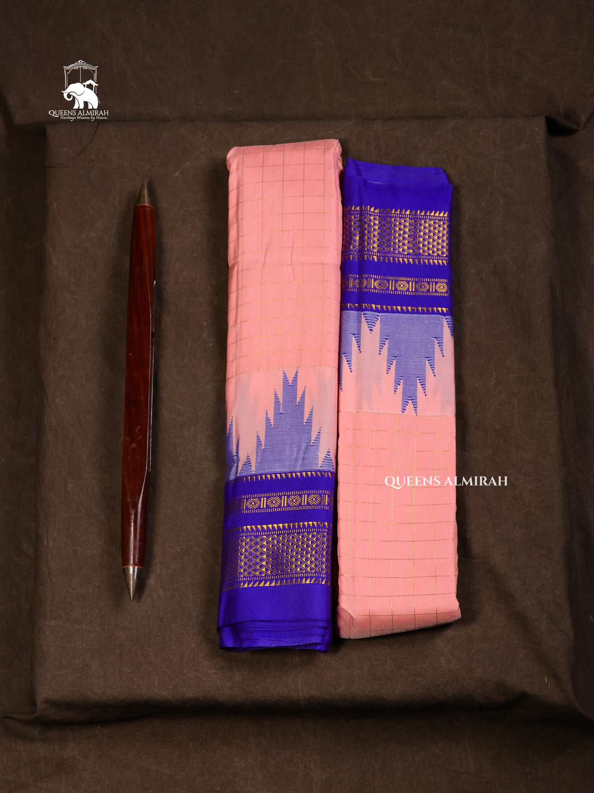 Peach With Blue Semi Gadwal Silk Saree