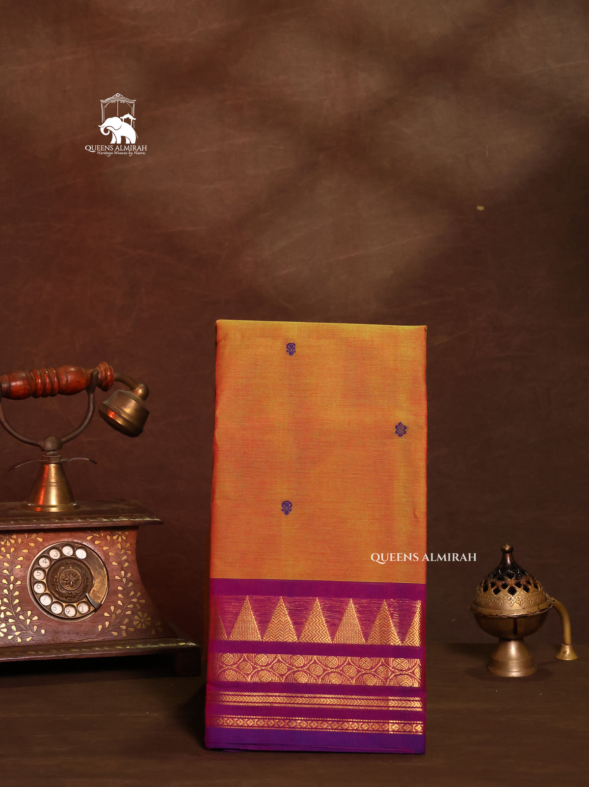 Orange With Purple Kanchi Cotton Saree
