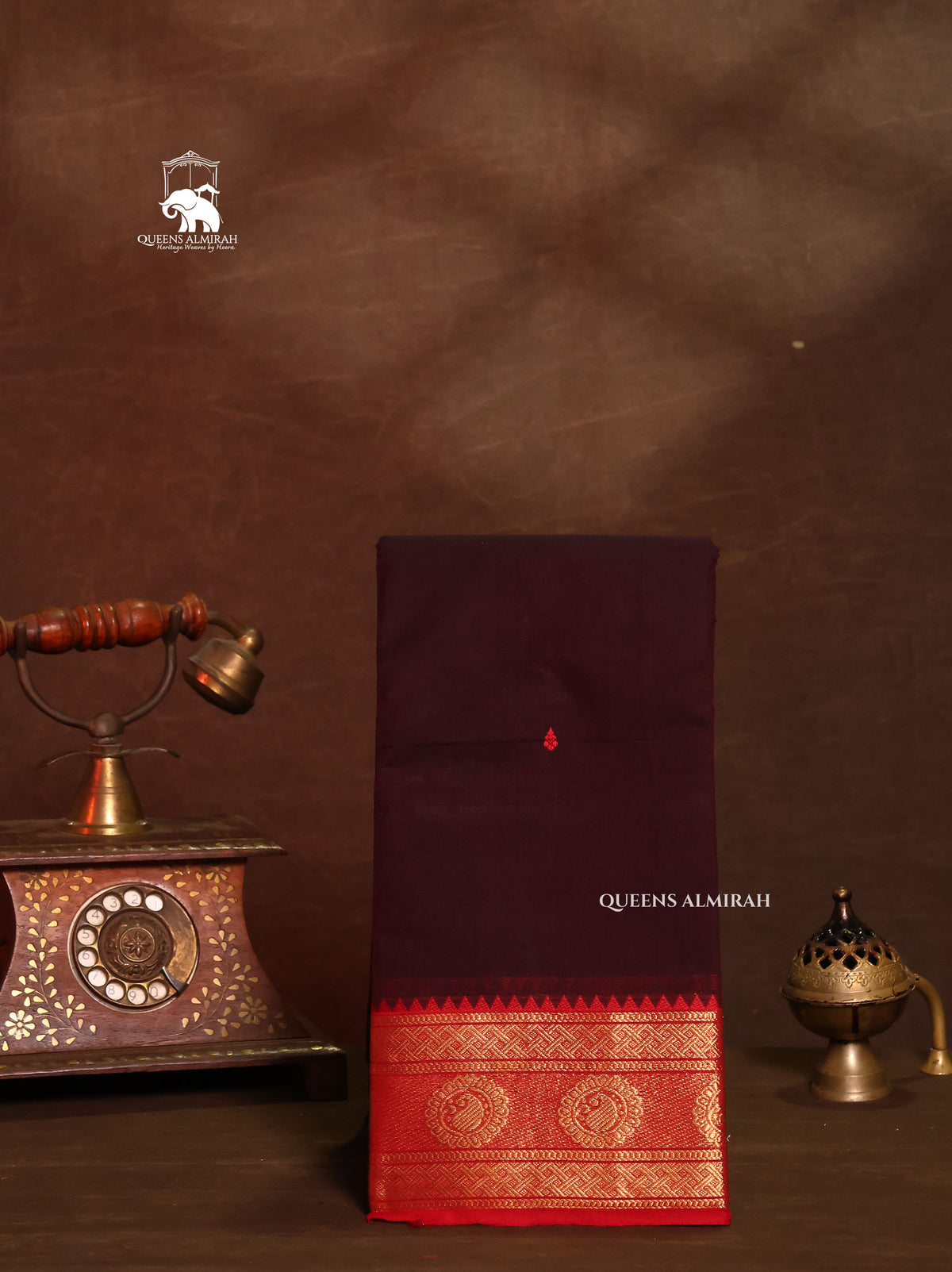 Brown With Red Kanchi Cotton Saree