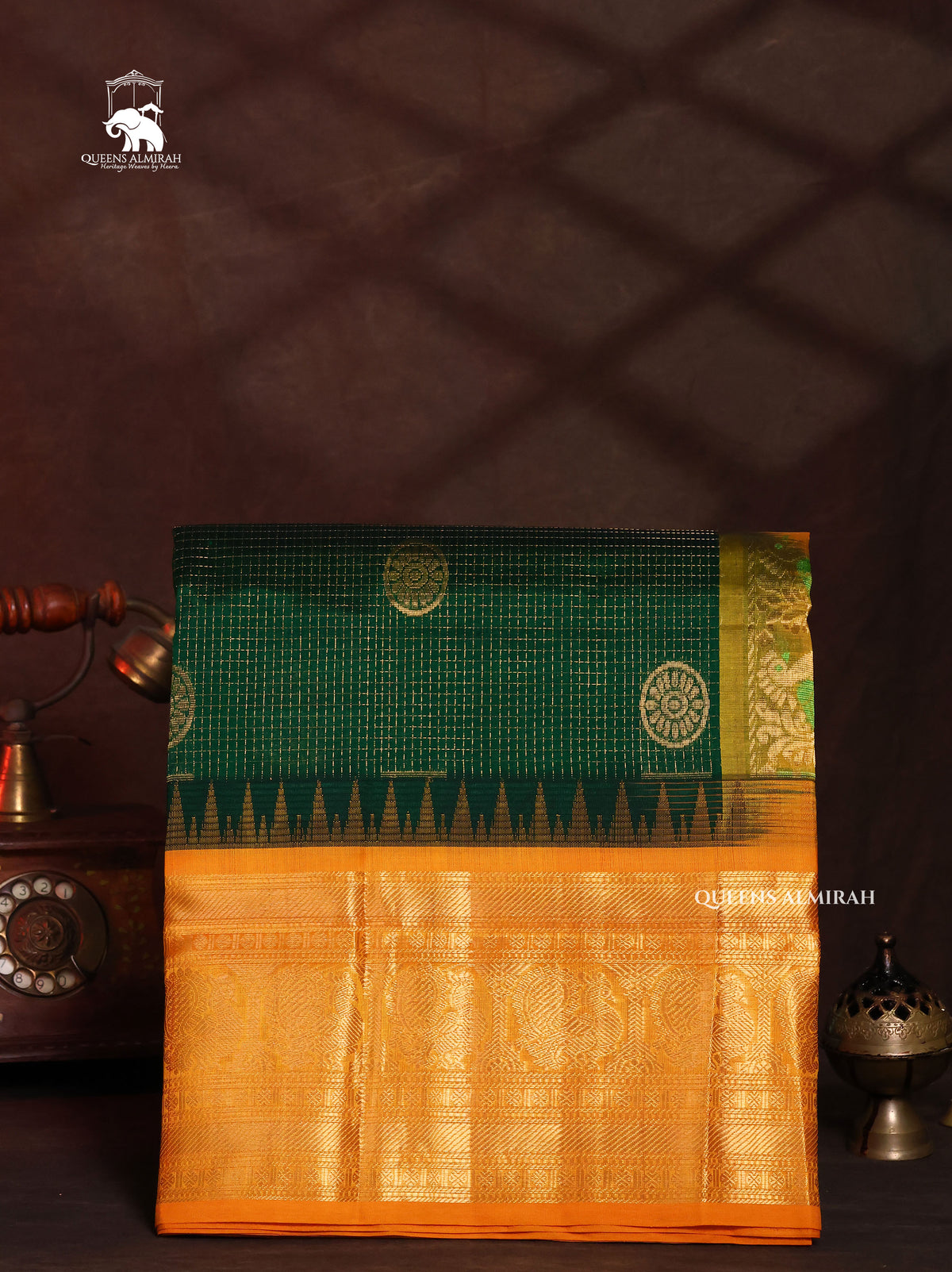 Dark Green With Yellow Pure Silk Cotton Saree