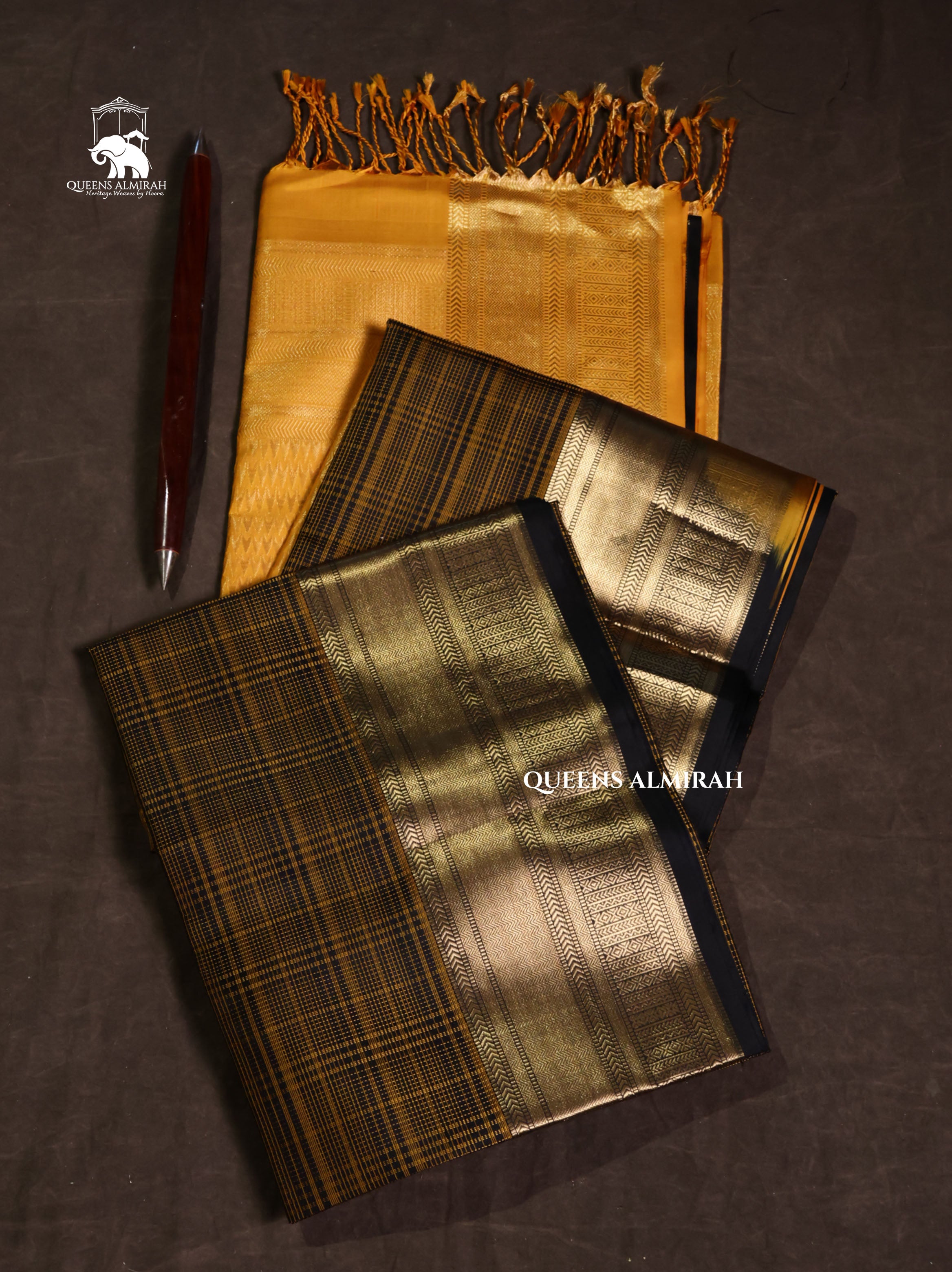 Black With Yellow Pure Soft Silk Saree