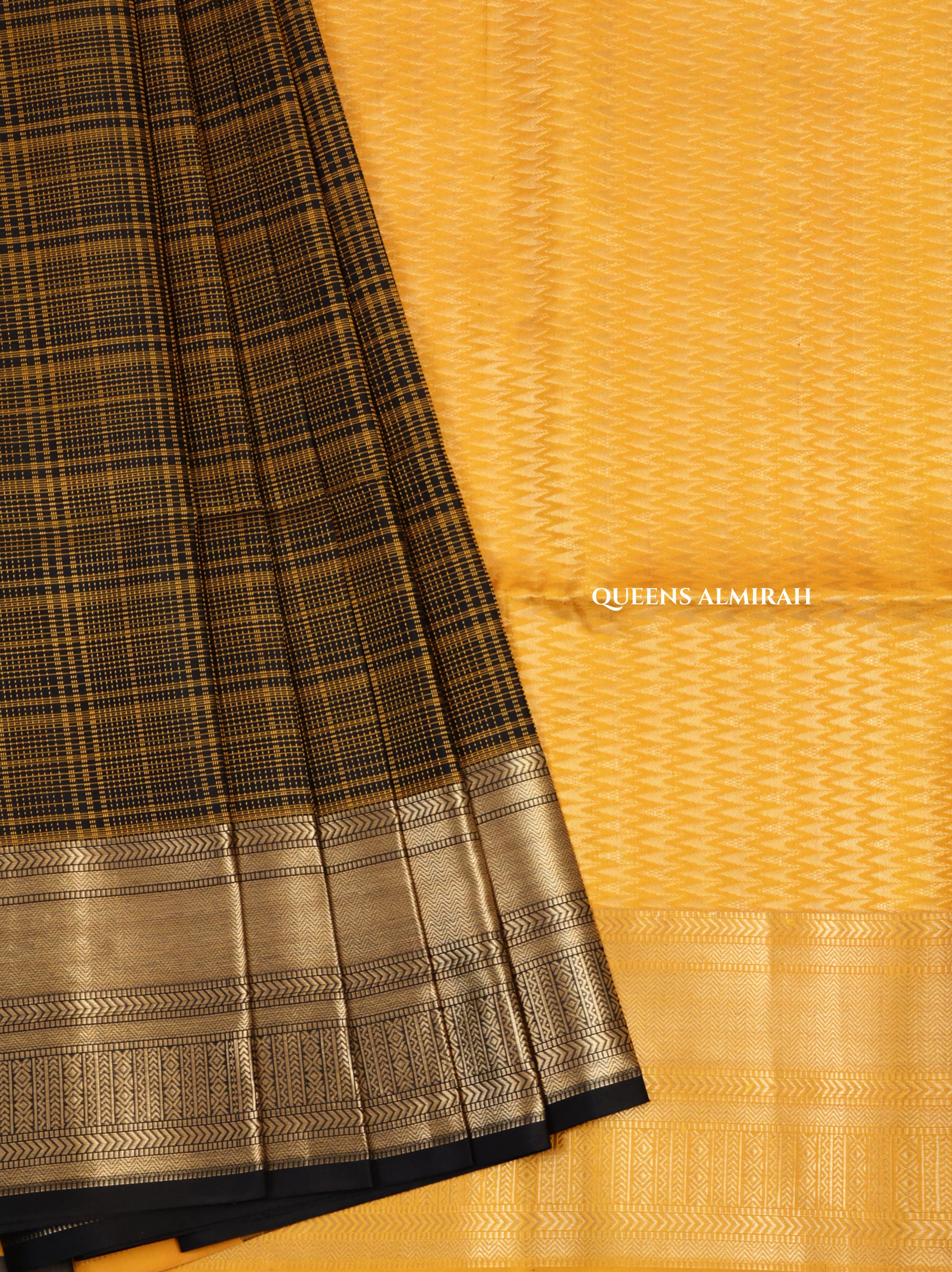 Black With Yellow Pure Soft Silk Saree