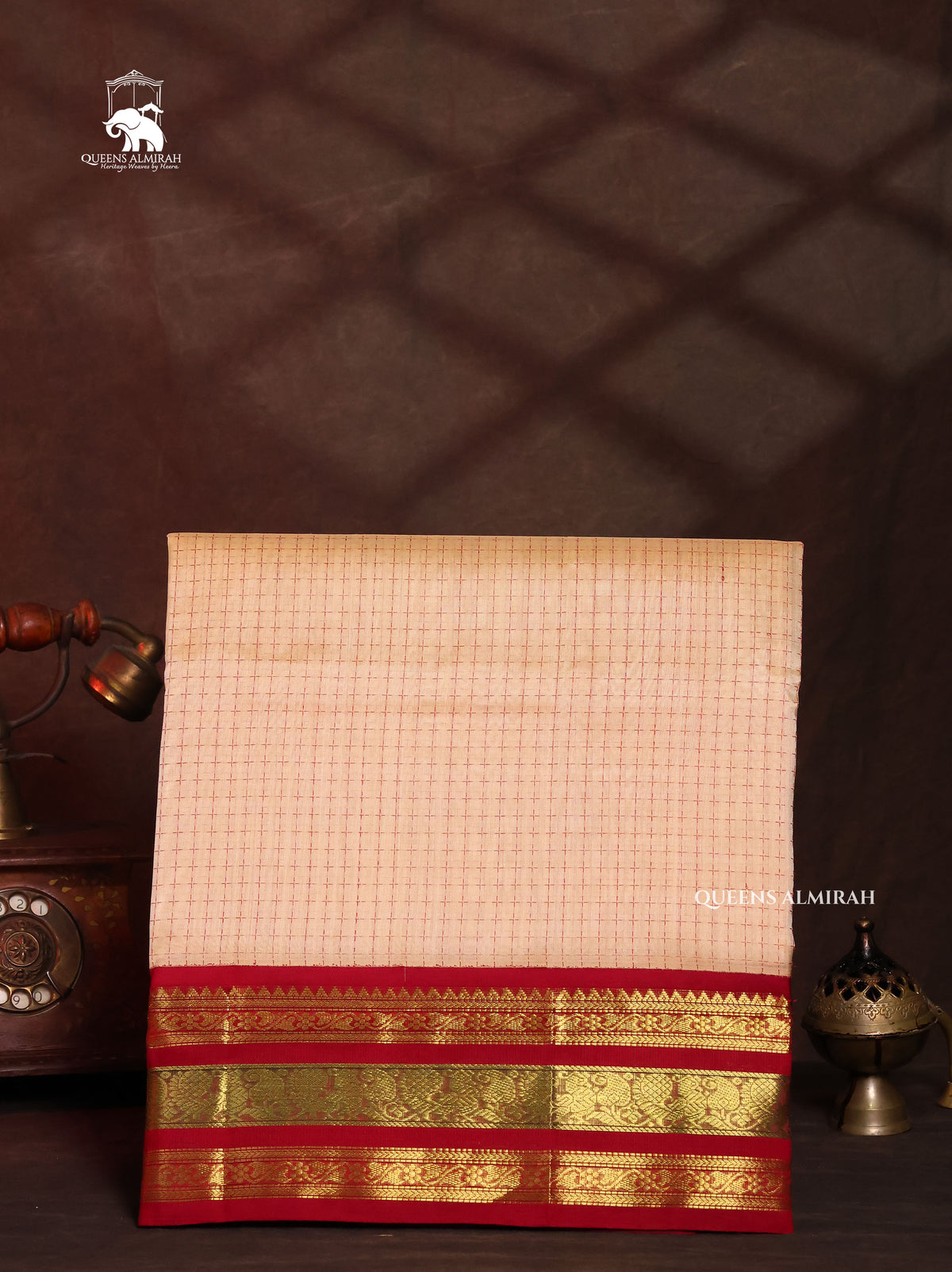 Sandal With Maroon And Green Pure Silk Cotton Saree