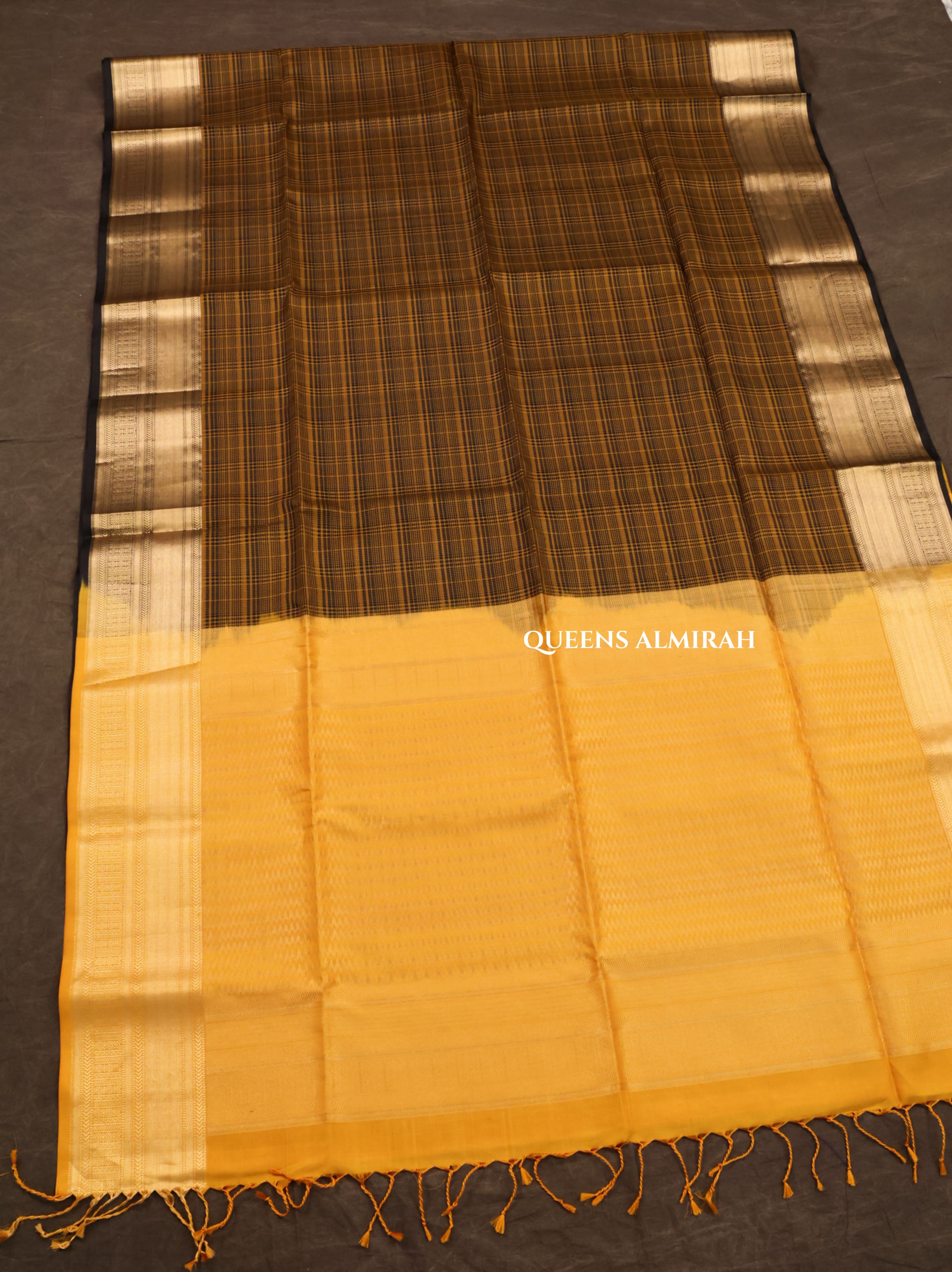 Black With Yellow Pure Soft Silk Saree