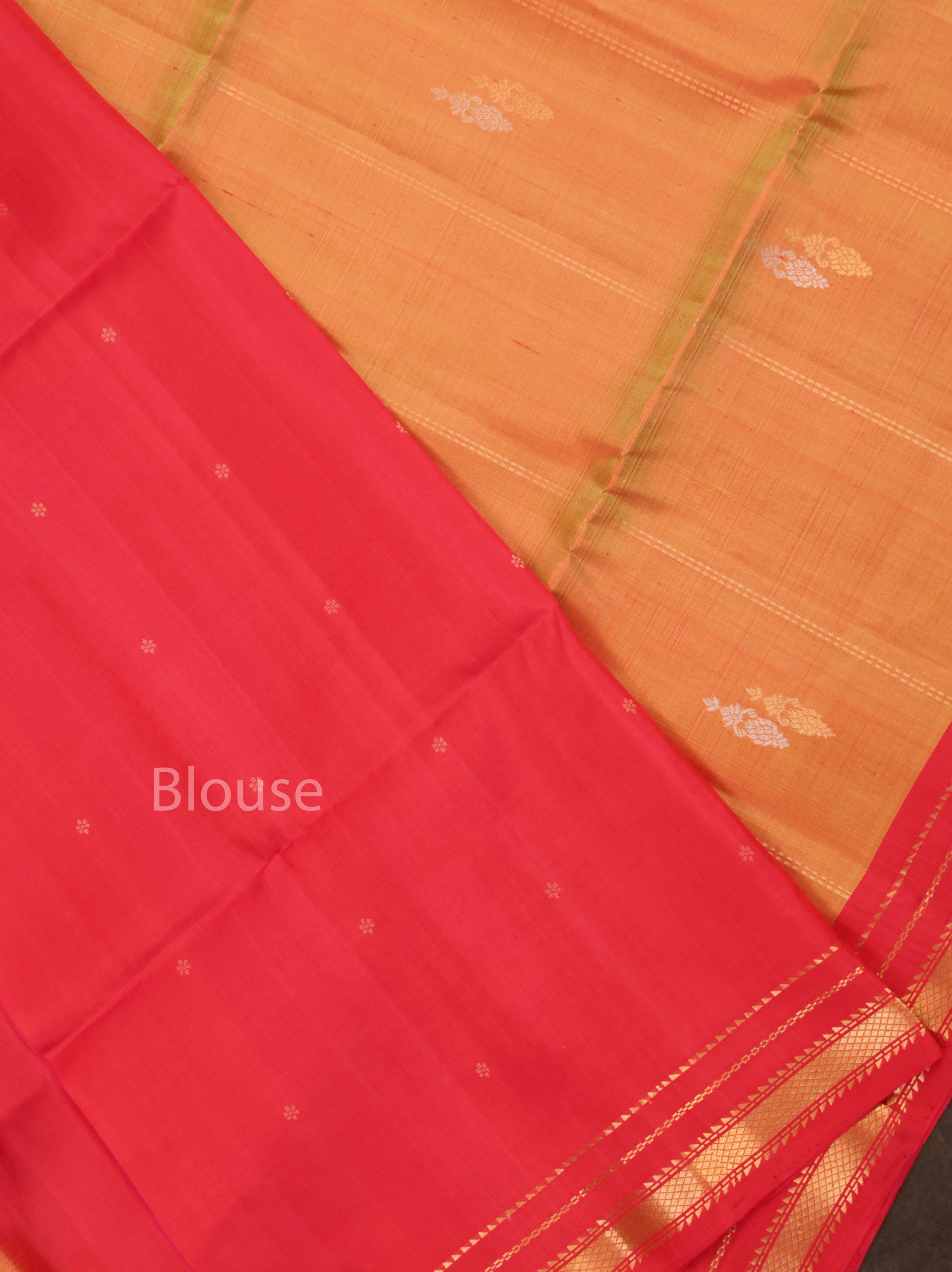 Light Orange With Red Pure Soft Silk Saree