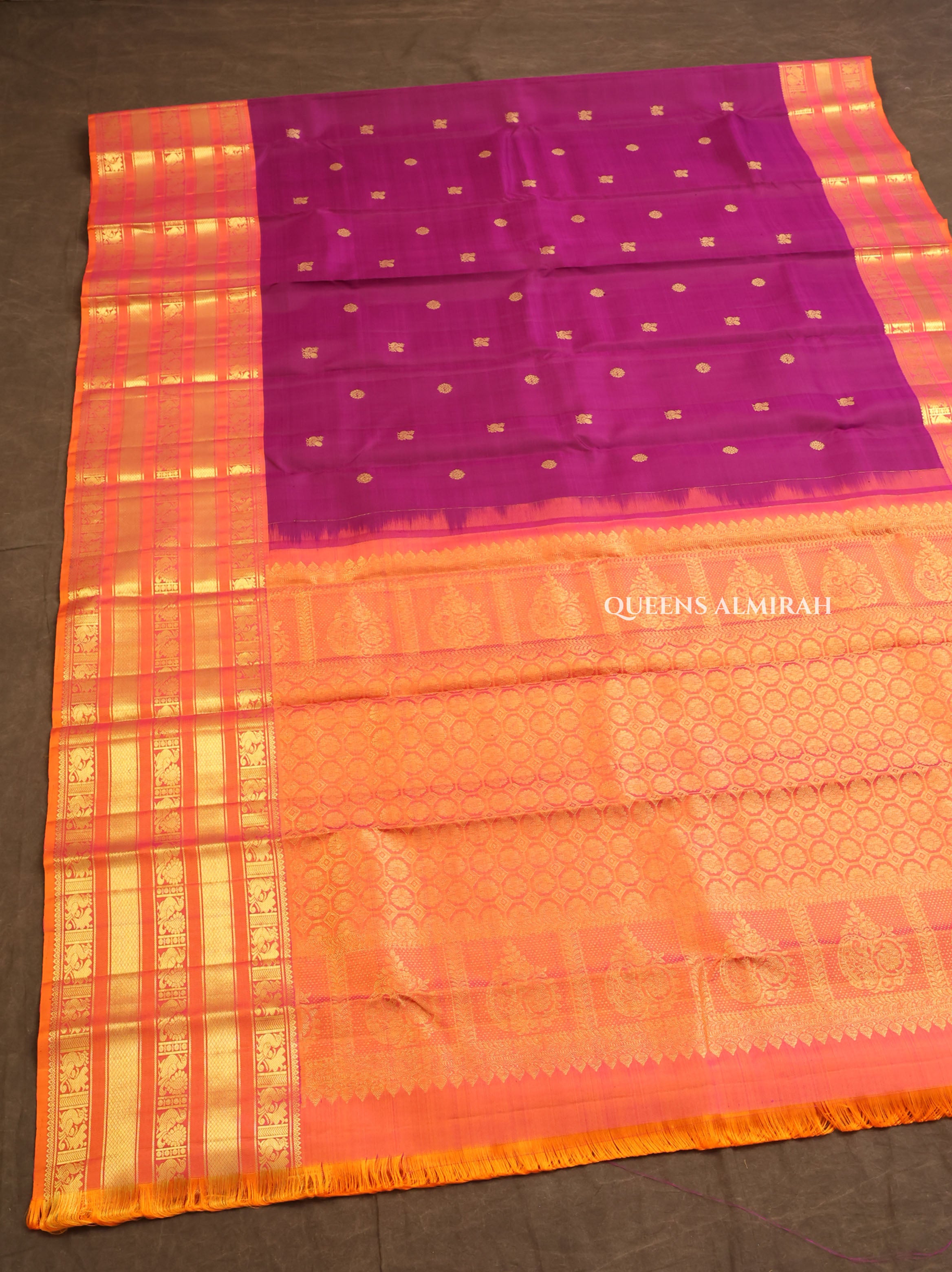Purple With Orange Pure Kanchivaram Silk Saree