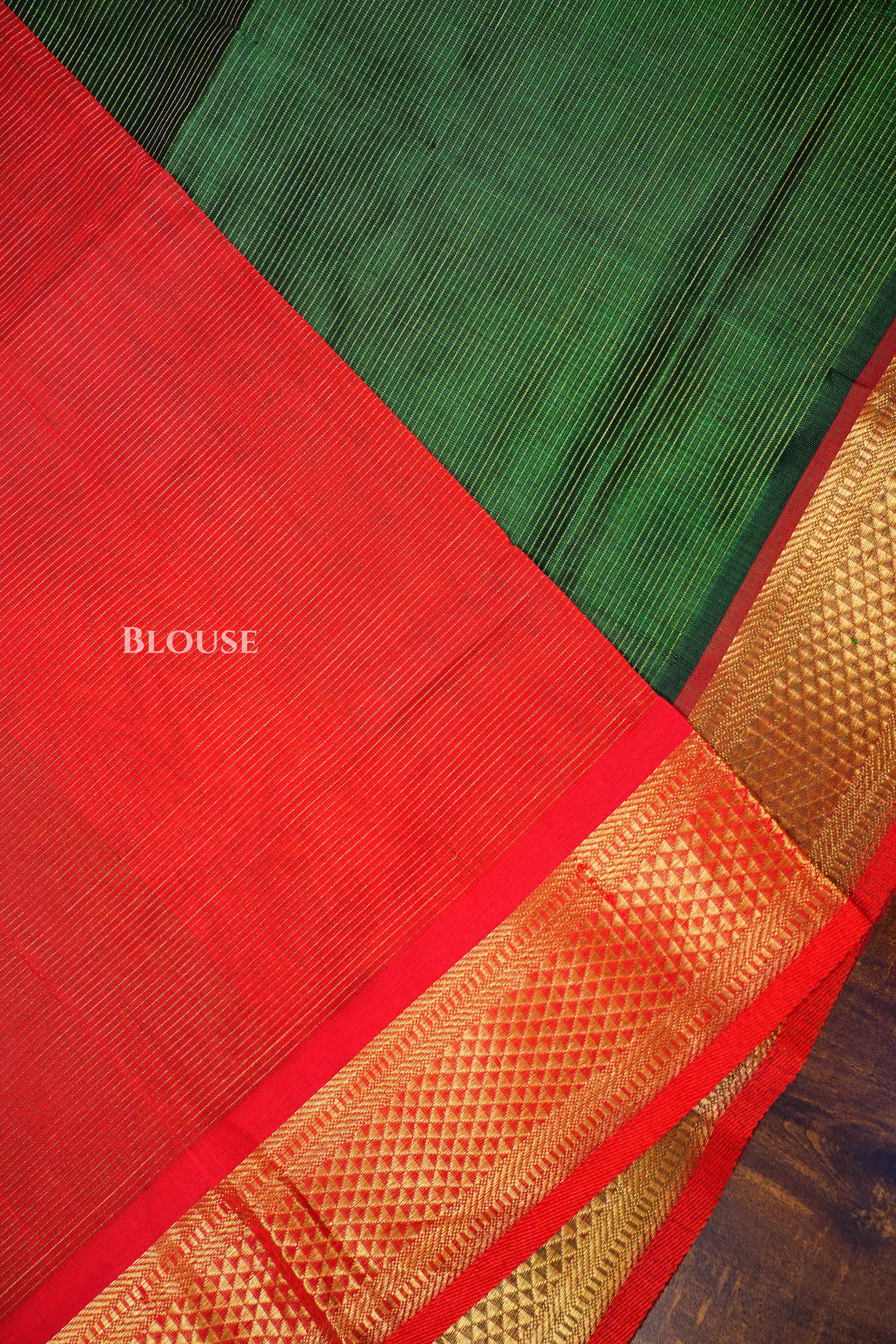 Dark Green With Red Vairaoosi Pure Silk Cotton Saree