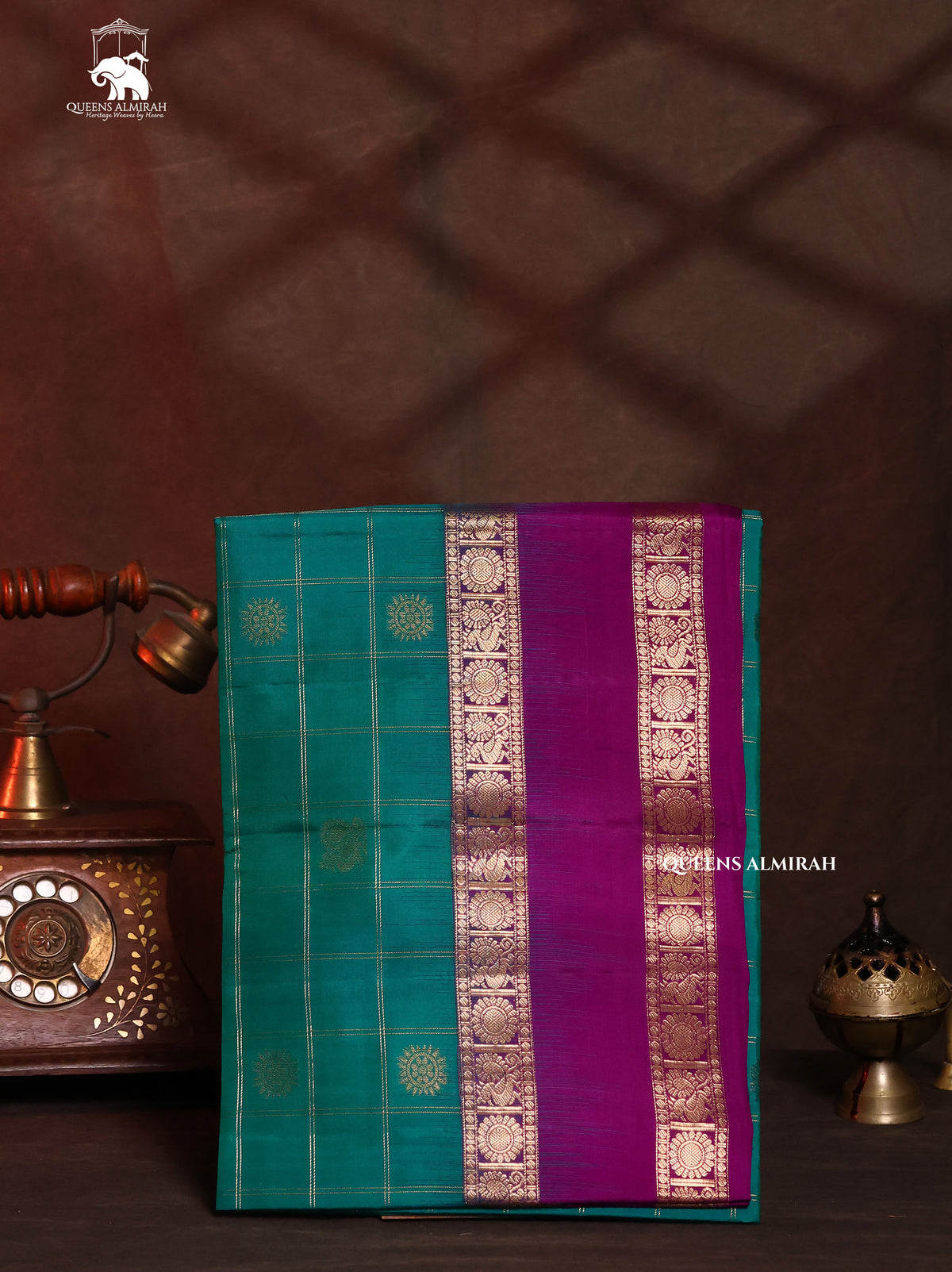 Rama Green With Purple Pure Soft Silk Saree