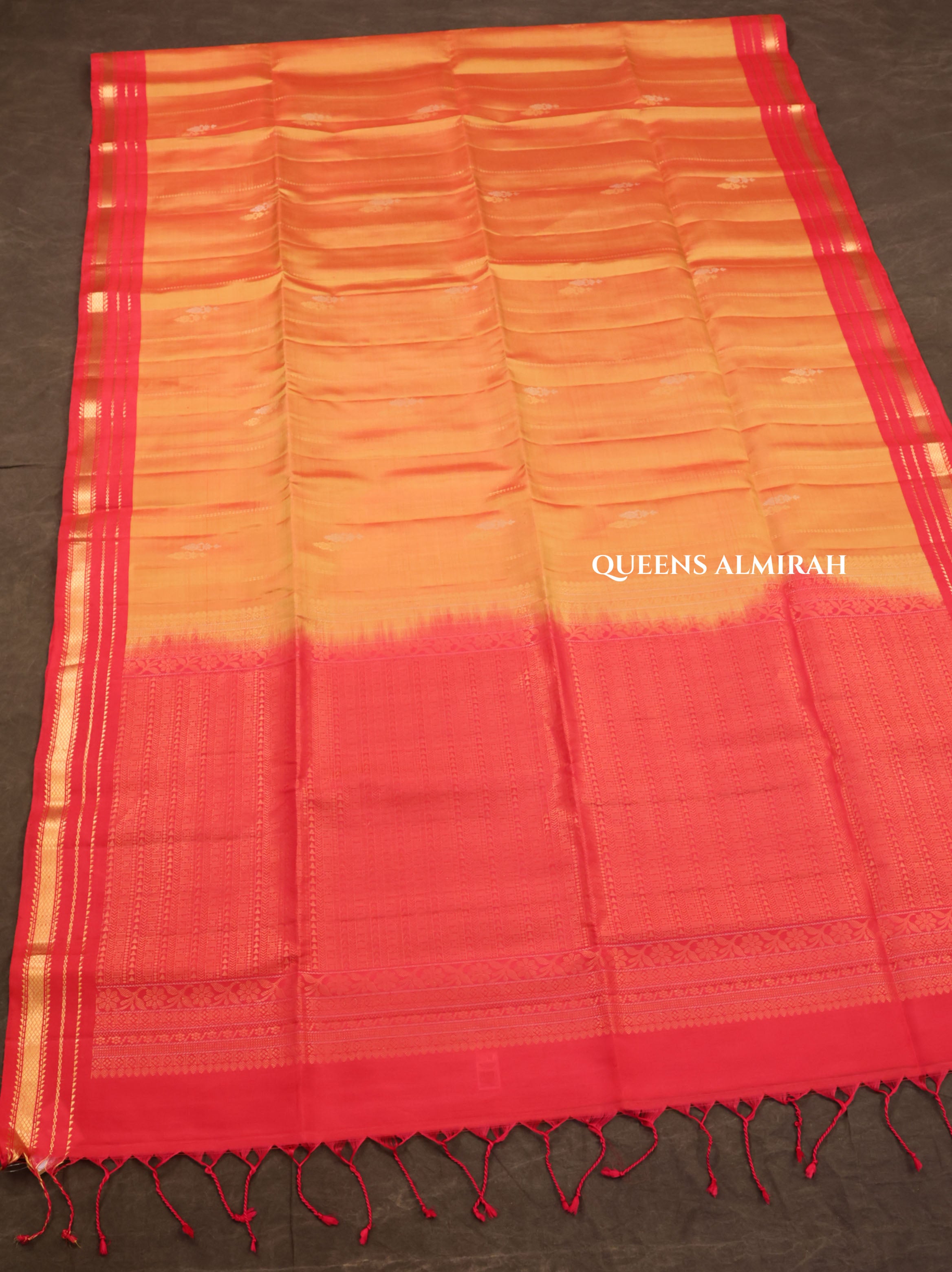 Light Orange With Red Pure Soft Silk Saree