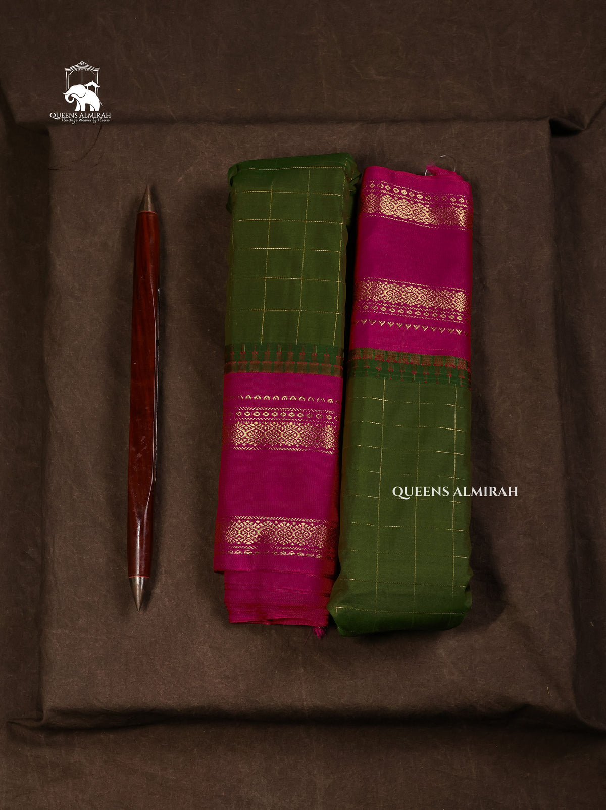 Algae Green With Purple Semi Gadwal Silk Saree