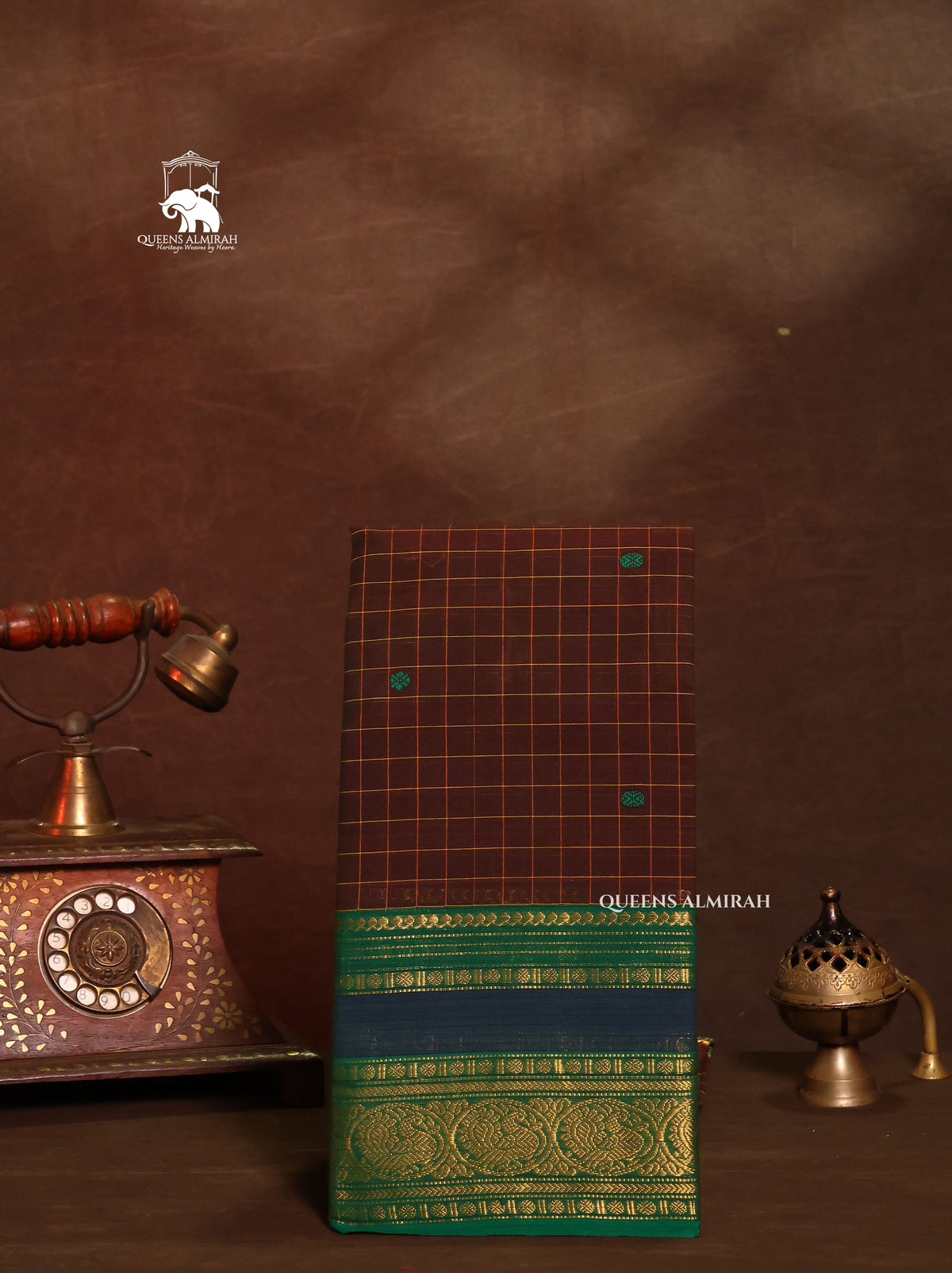 Brown With Green Kanchi Cotton Saree