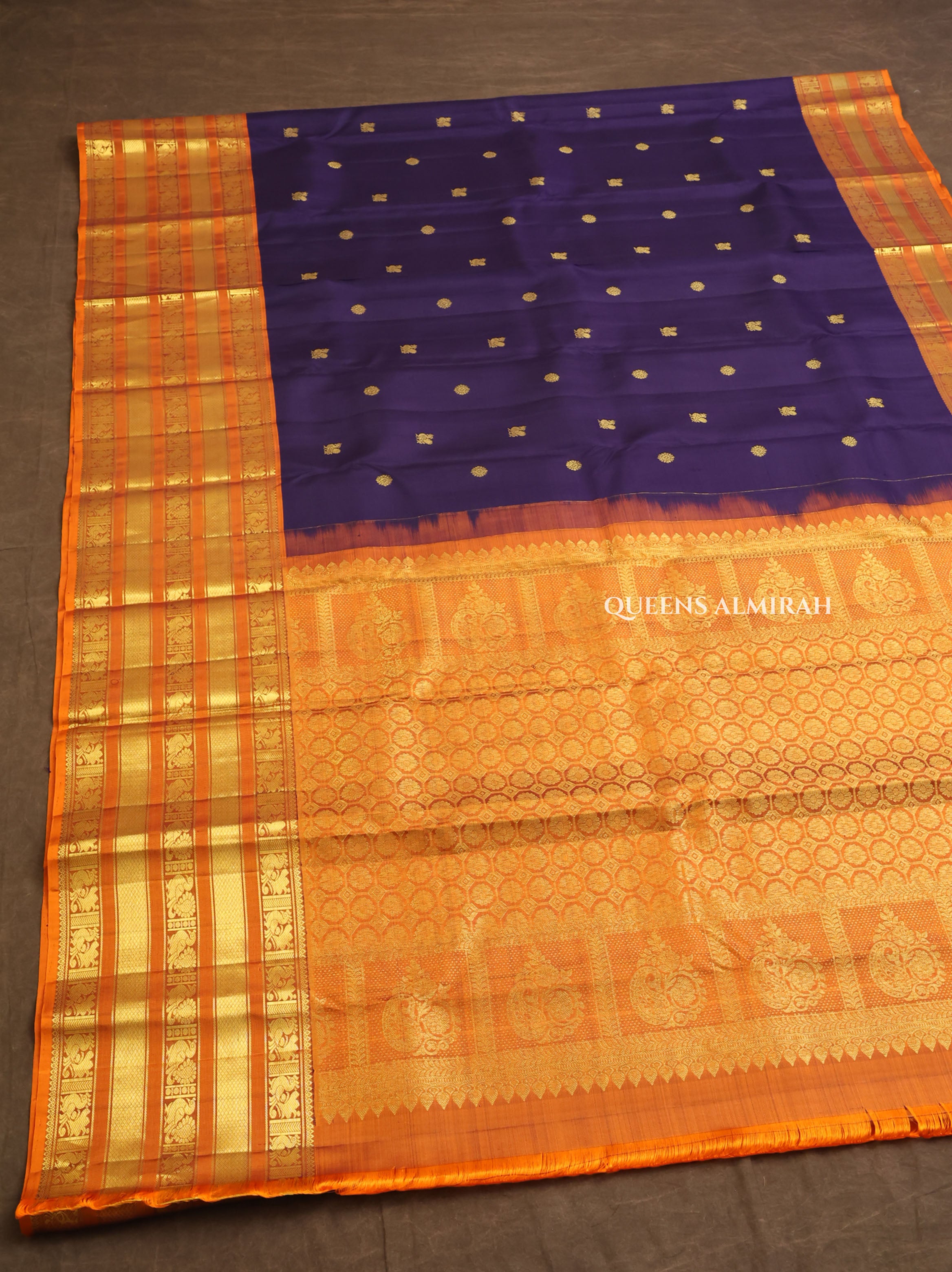 Navy Blue With Mustard Yellow Pure Kanchivaram Silk Saree