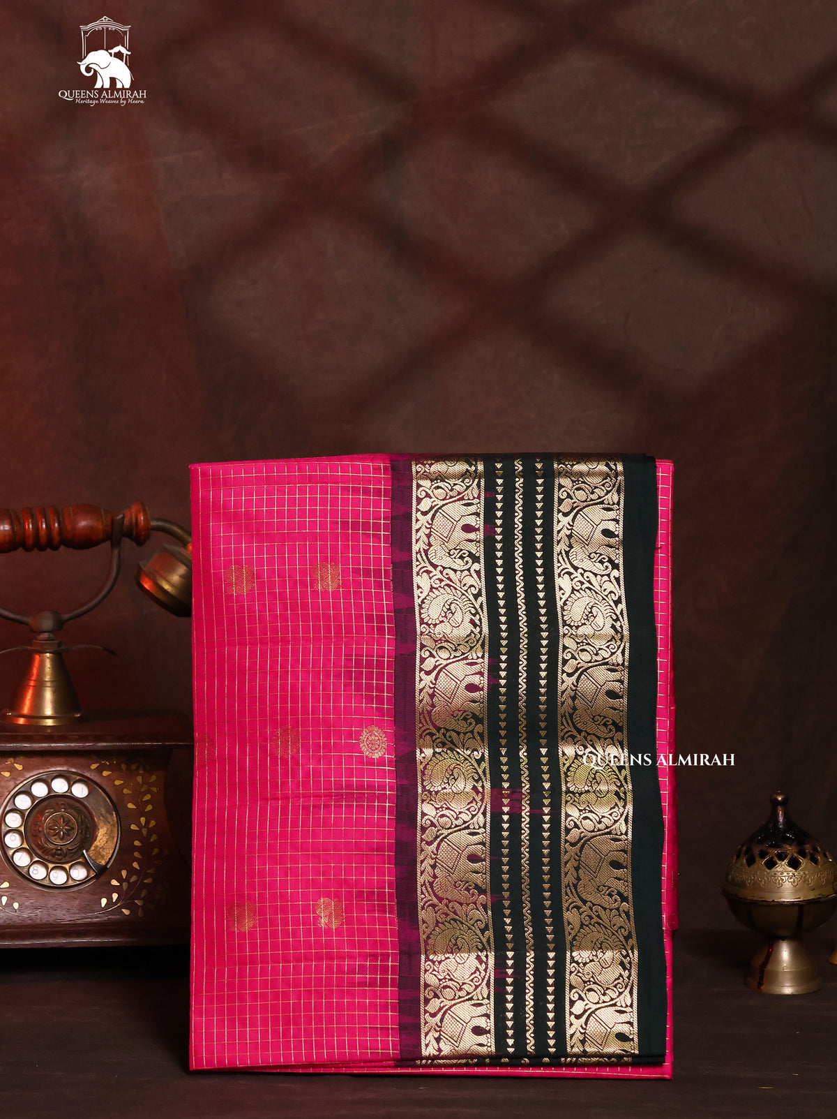 Rani Pink With Dark Green Pure Soft Silk Saree