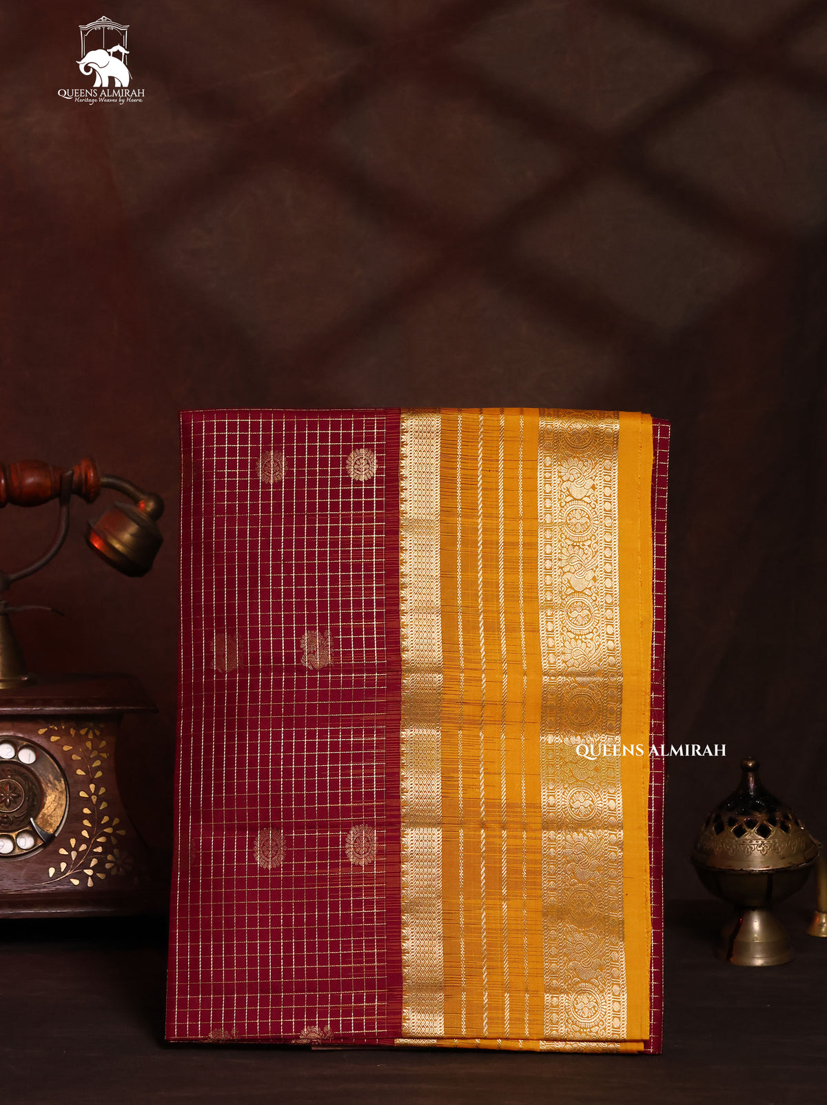 Maroon With Yellow Pure Soft Silk Saree