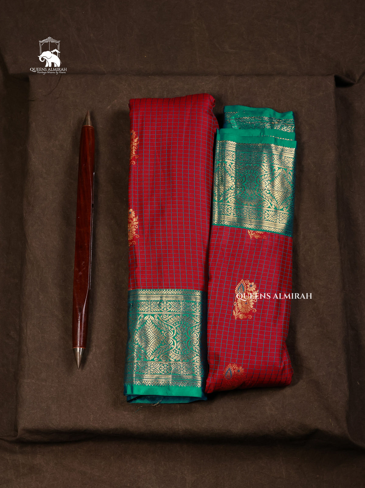 Maroon With Rama Green Semi Gadwal Silk Saree