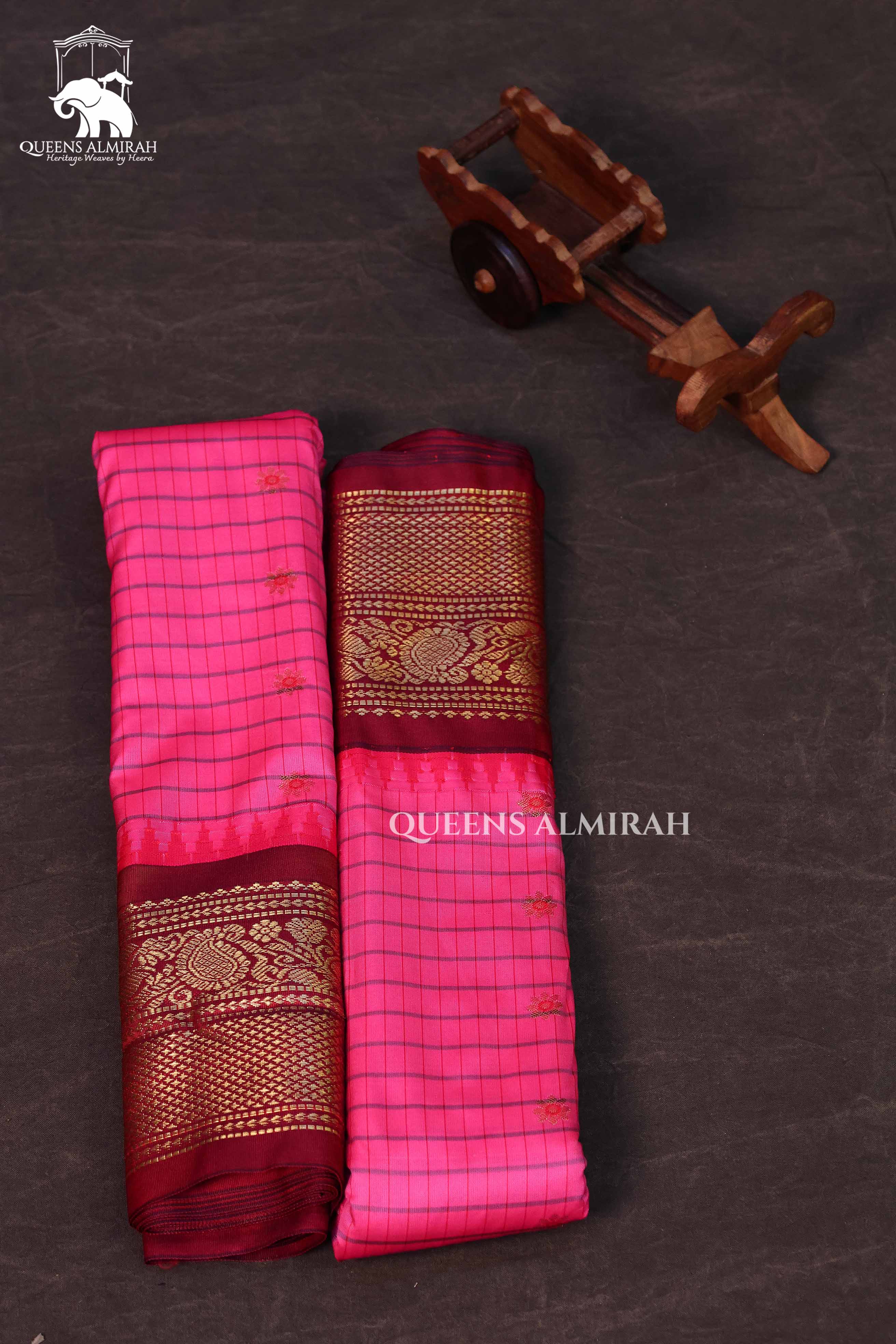 Pink With Maroon Semi Gadwal Silk Saree