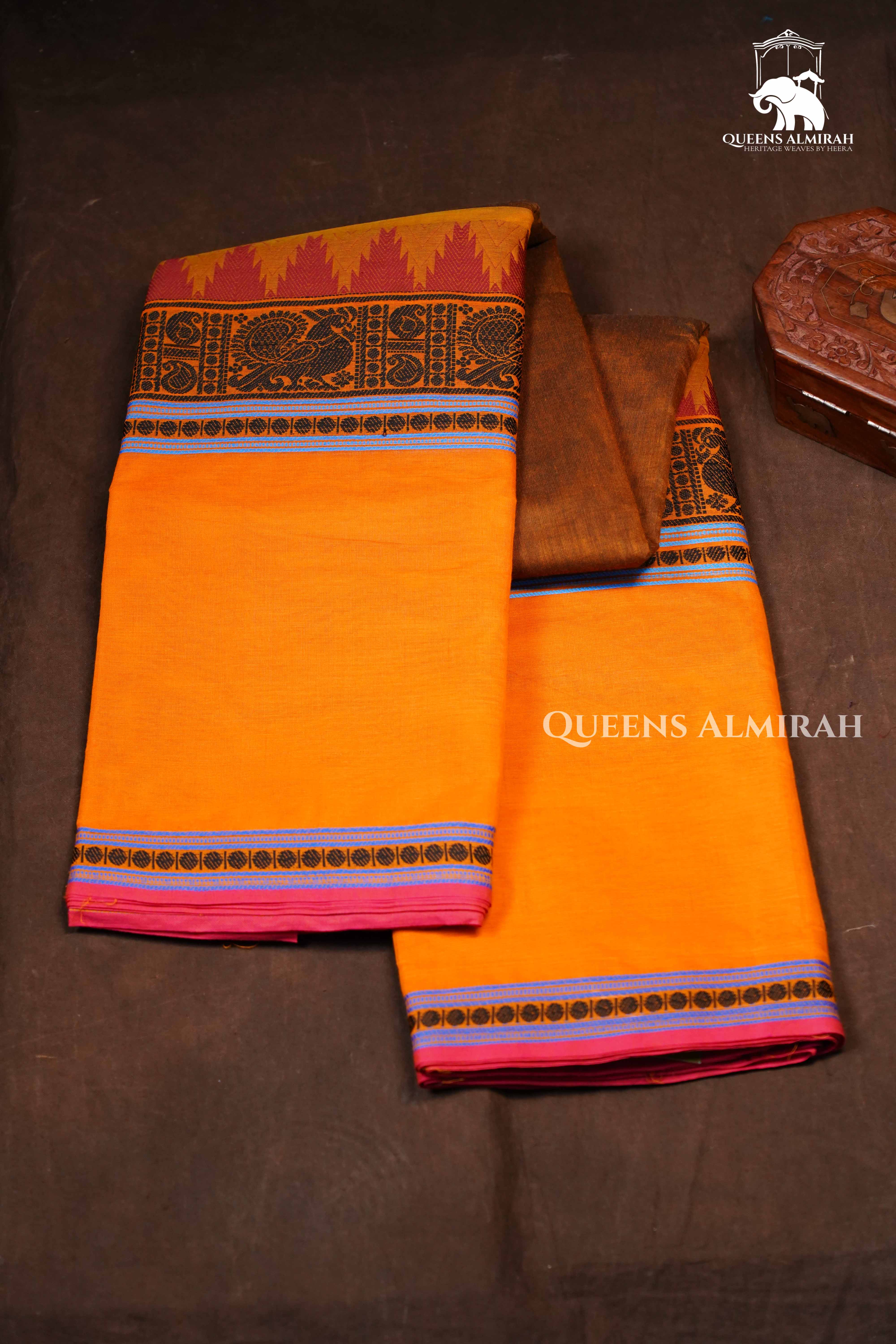Mustard Brown Chettinad Cotton Saree