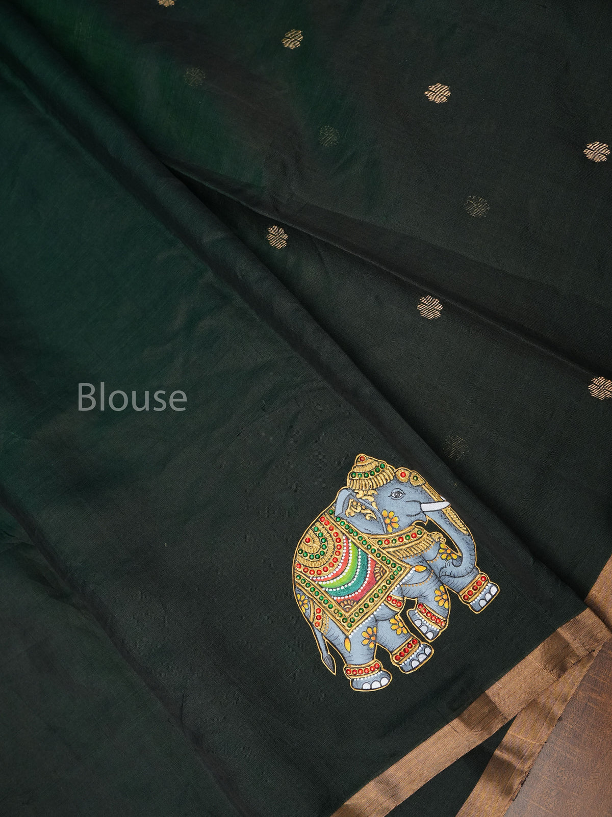 Dark Botttle Green Gajamukhi Katan Chanderi Silk Saree