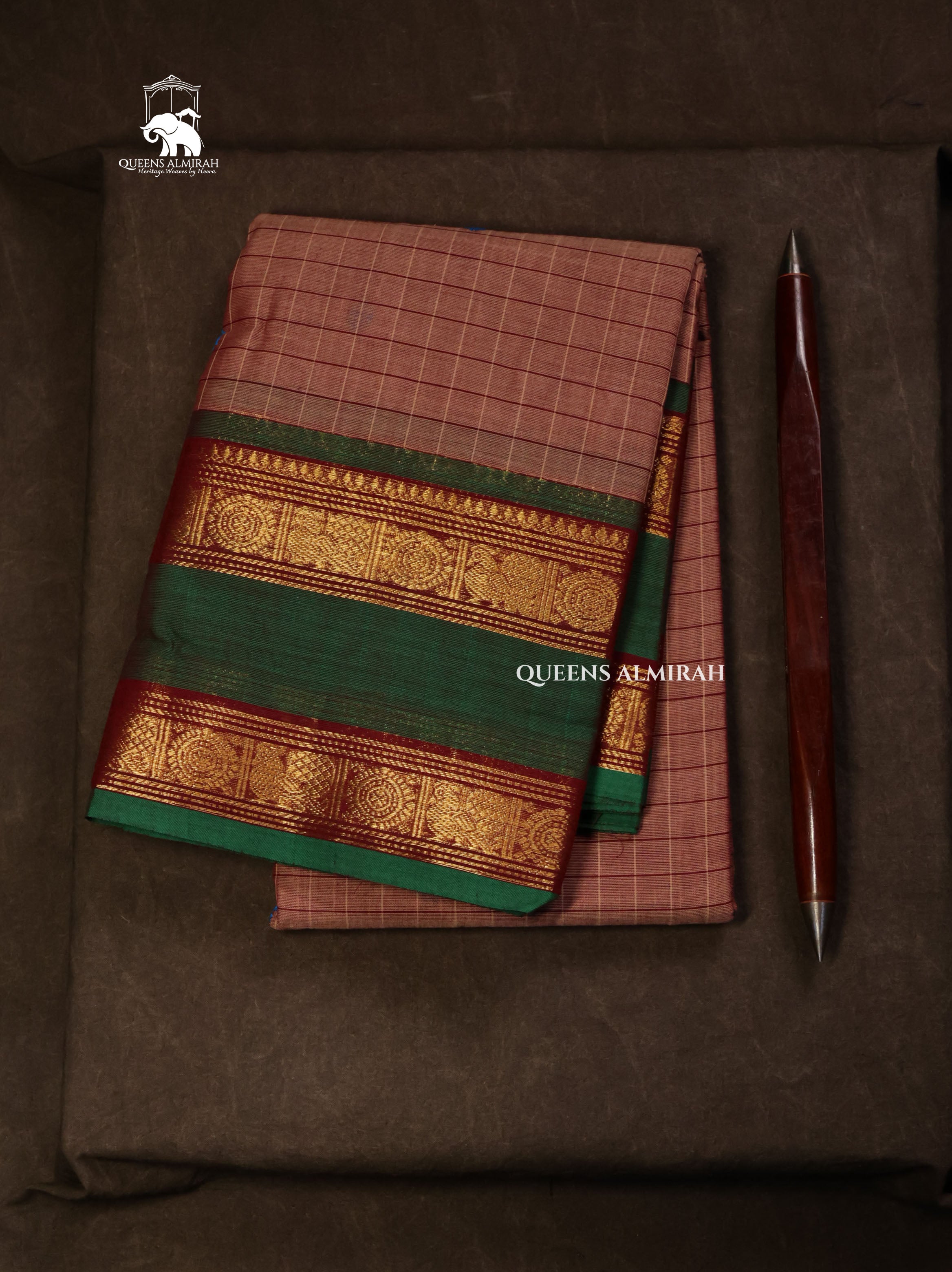 Coffee Brown With Green Kanchi Cotton Saree