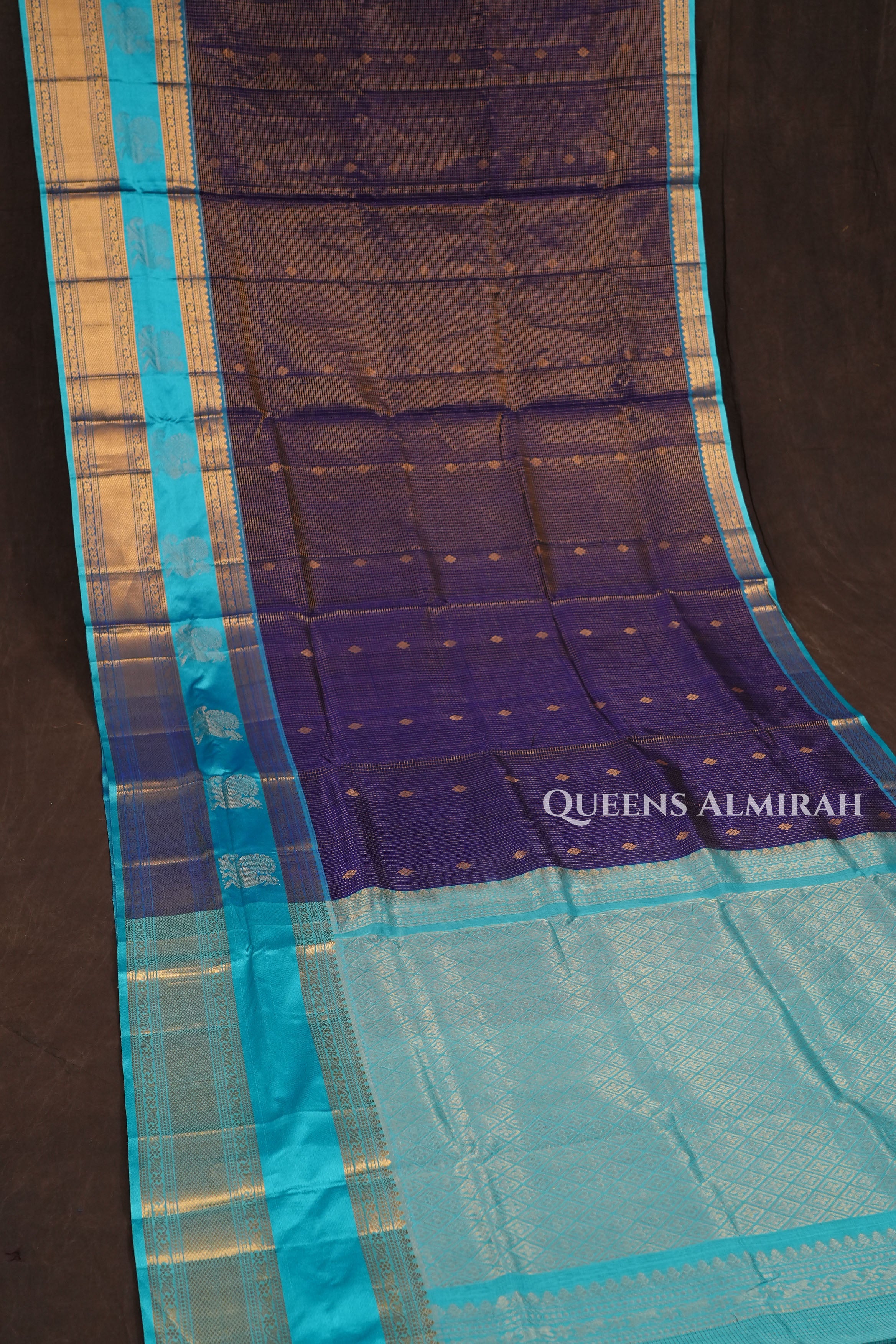 Dark Navy Blue With Blue Pure Silk Cotton Saree