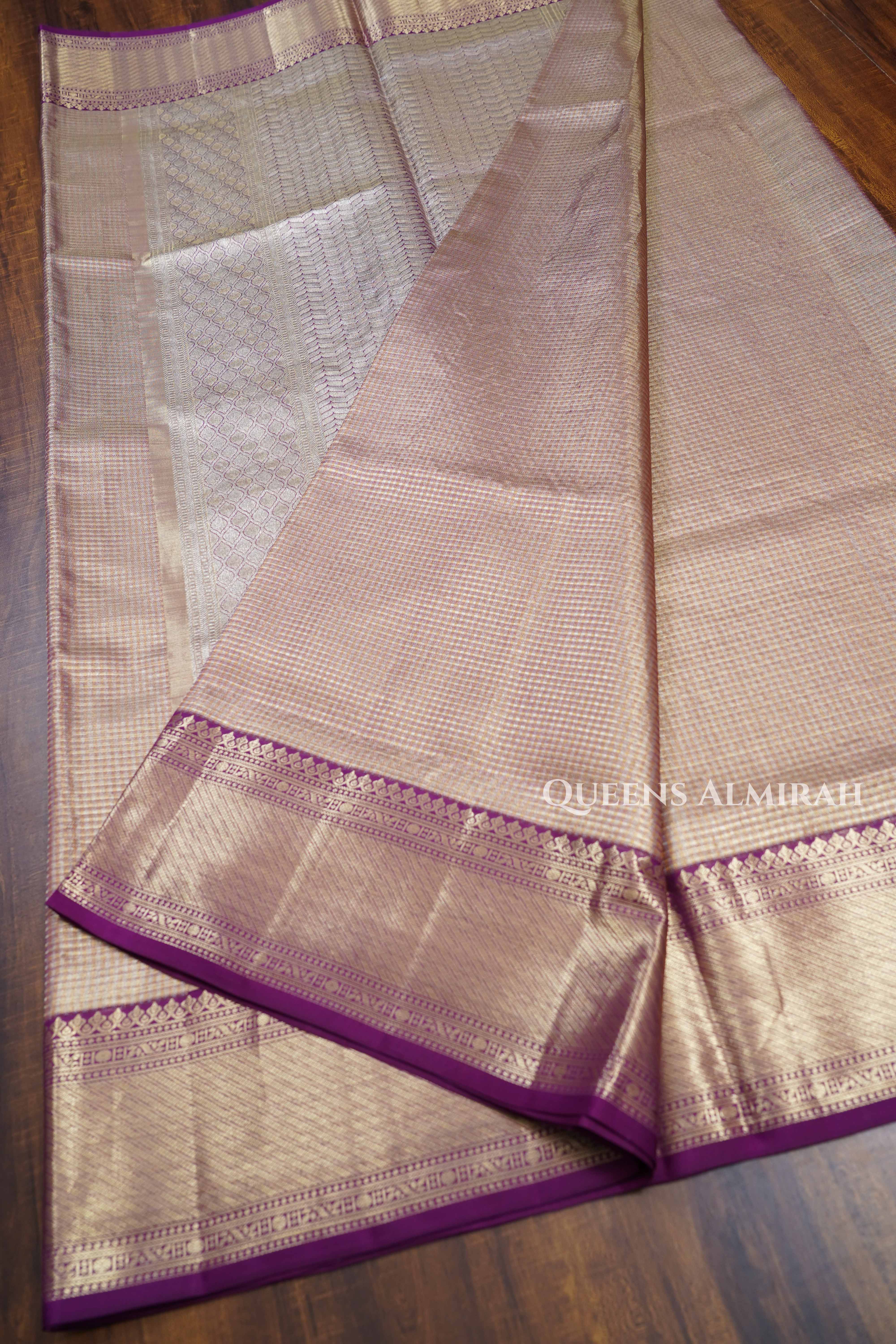 Golden With Purple Chettinad Inspired kanchivaram Soft Silk Saree