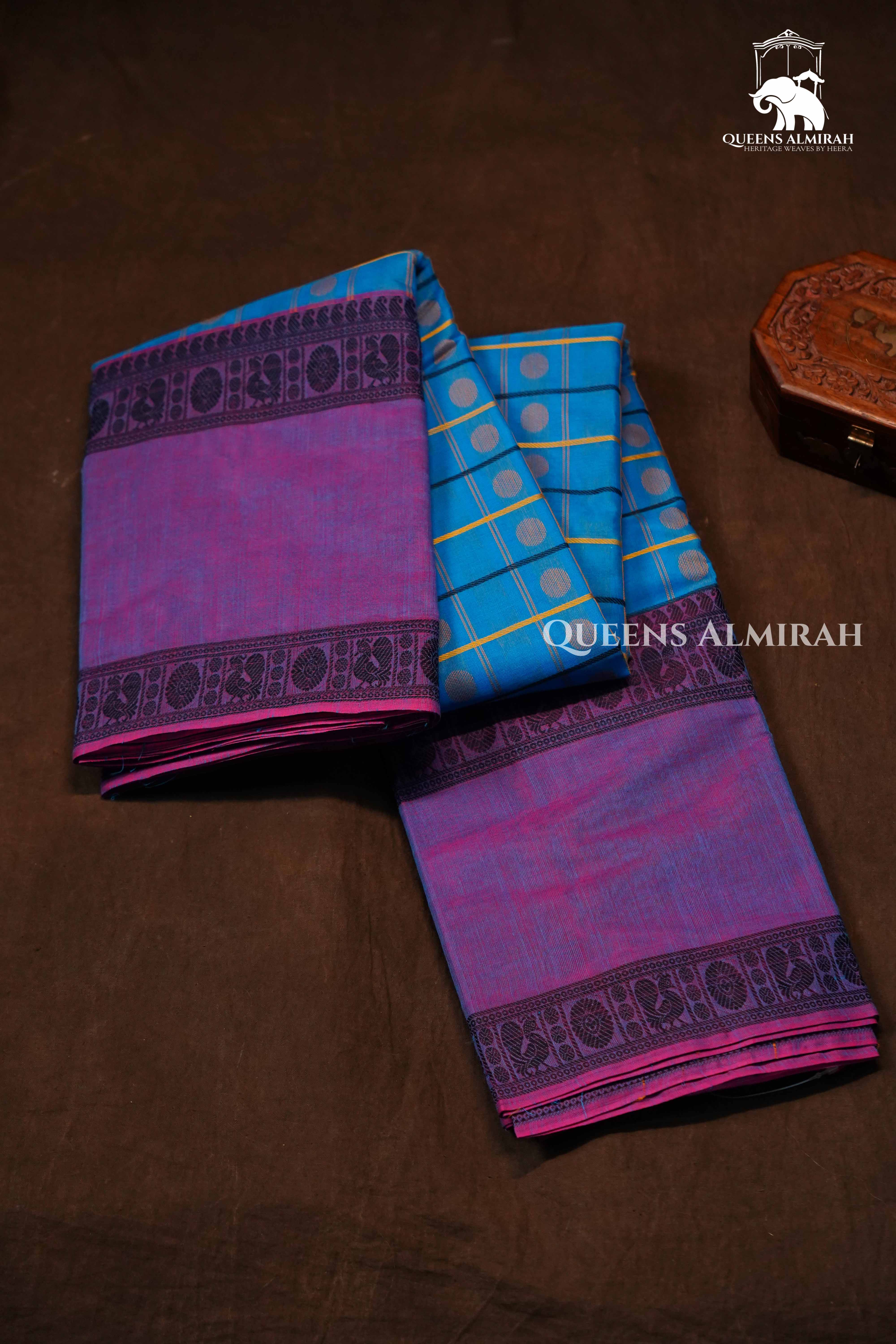 Blue With Purple Chettinad Cotton Saree