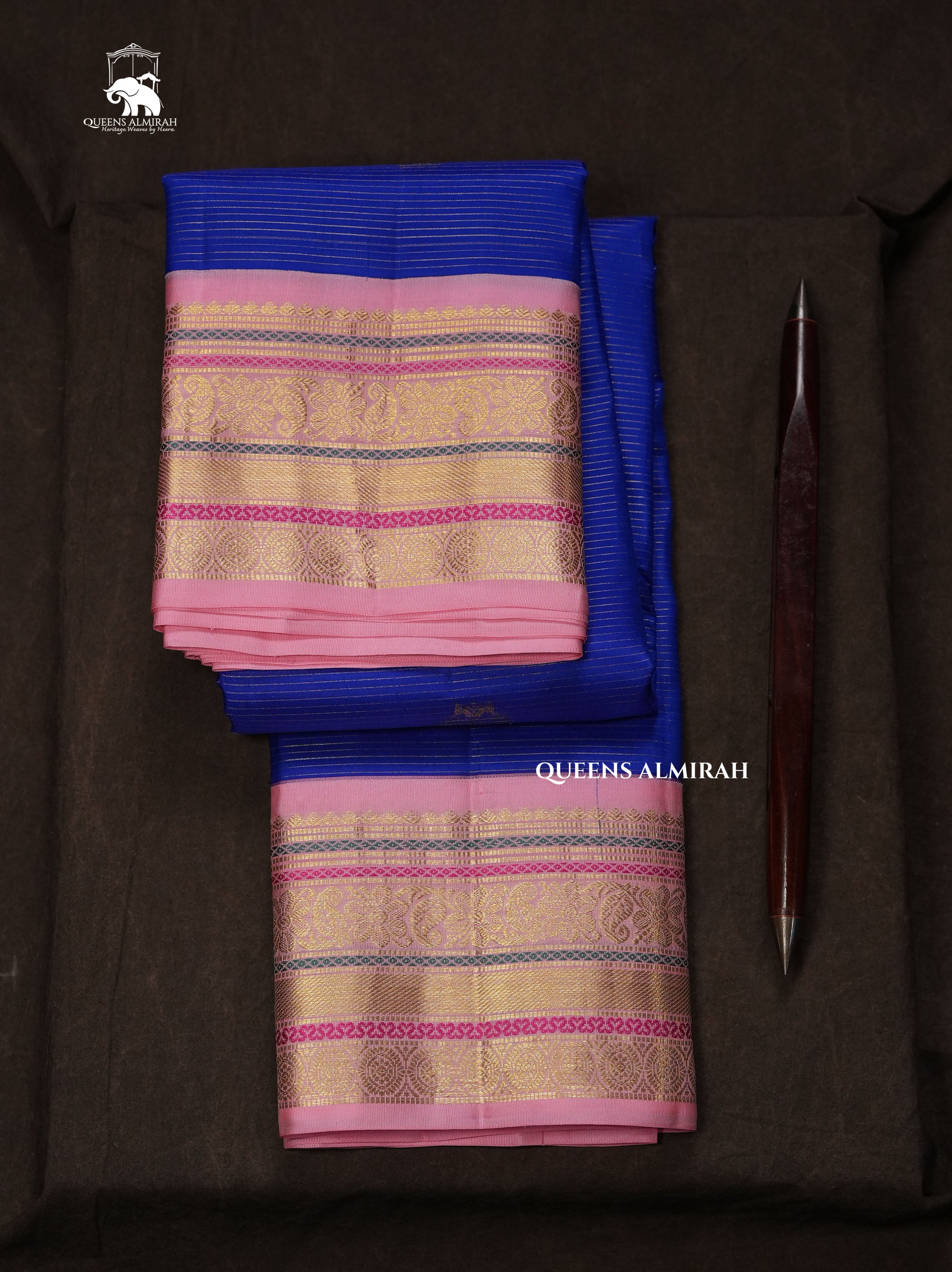 Ms Blue With Rose Milk Pink Pure Kanchivaram Silk Saree
