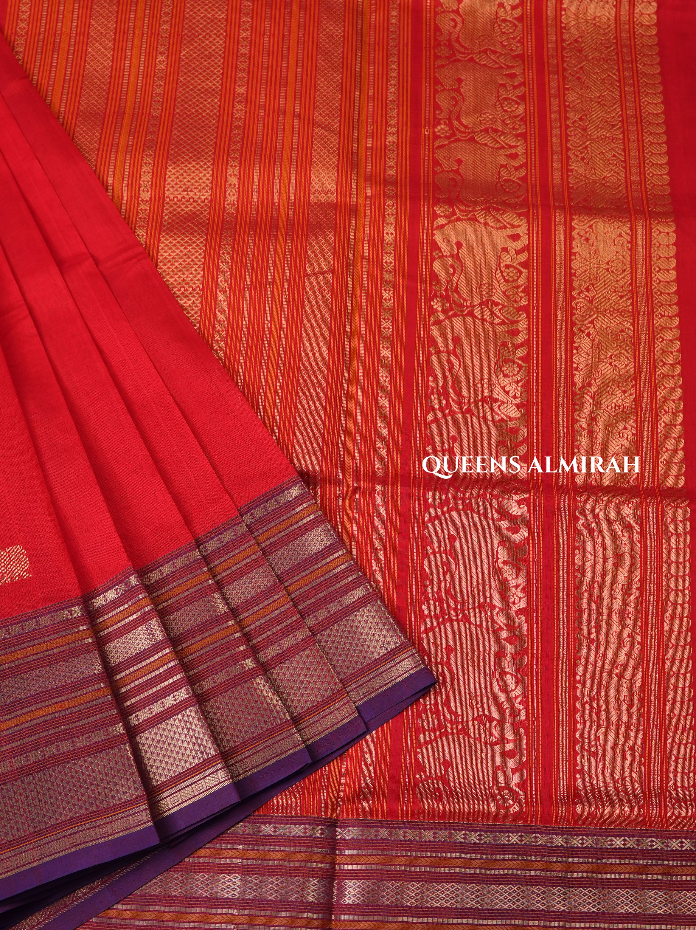 Chilly Red With Purple Chettinad Silk Cotton Saree