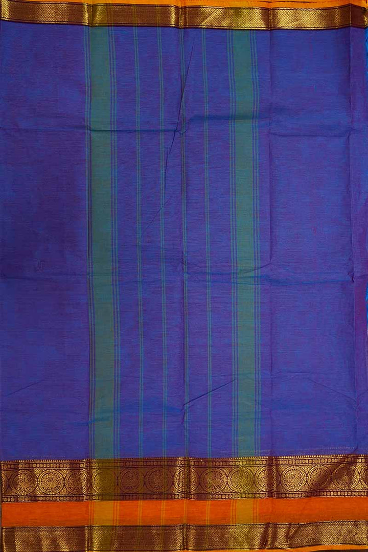 TEALISH BLUE WITH REDDISH ORANGE KANCHI COTTON SAREE - Queens Jewel Emporium