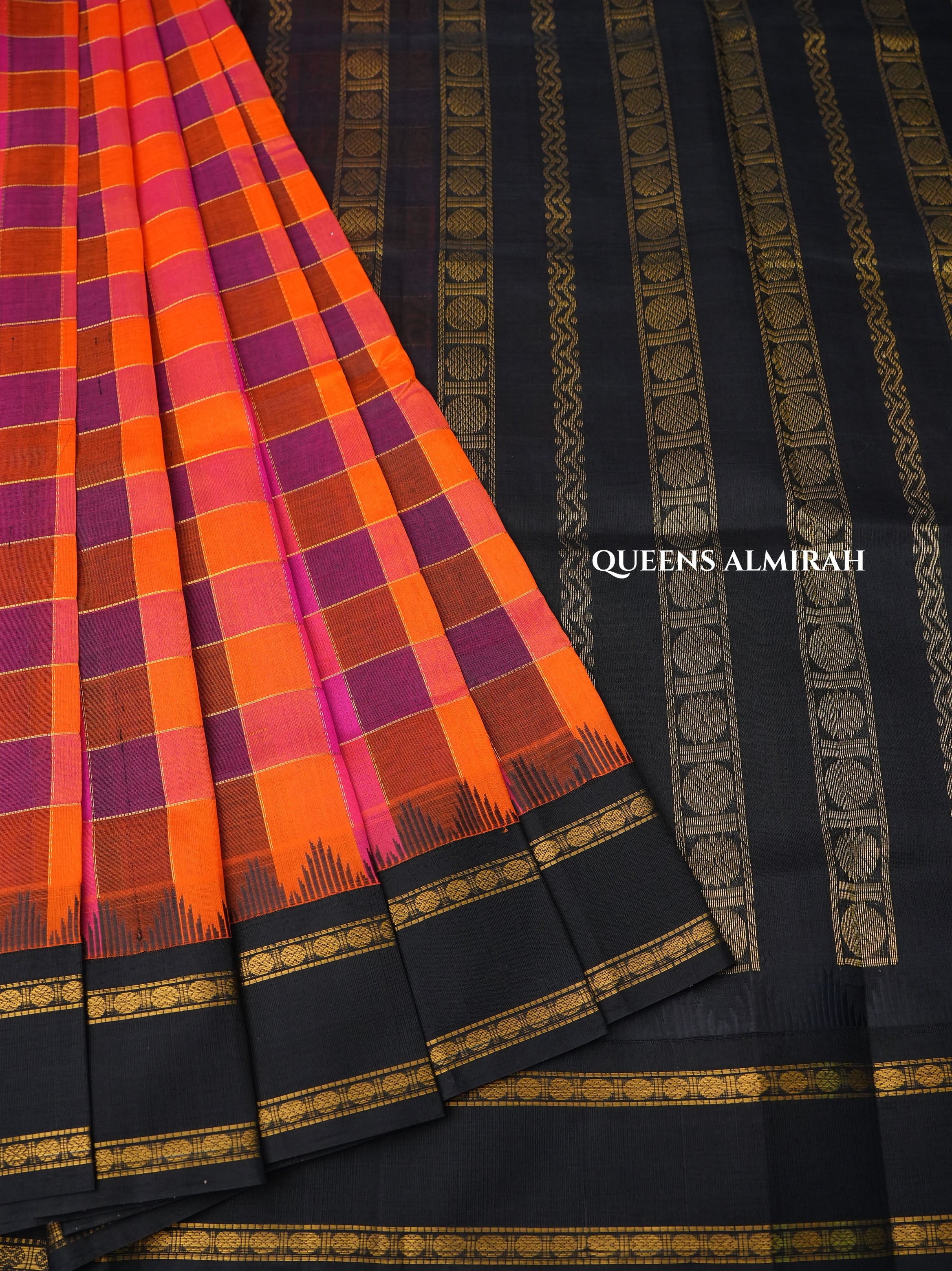 Multi Color Pazhum Pazhamum With Black Border Pure Silk Cotton Saree
