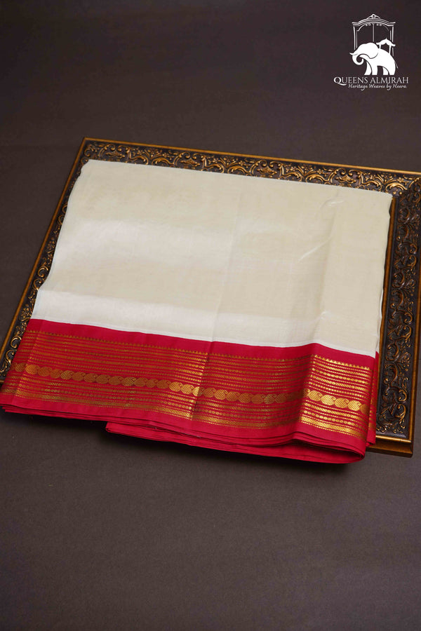 OFF WHITE WITH RED PURE SILK COTTON SAREE