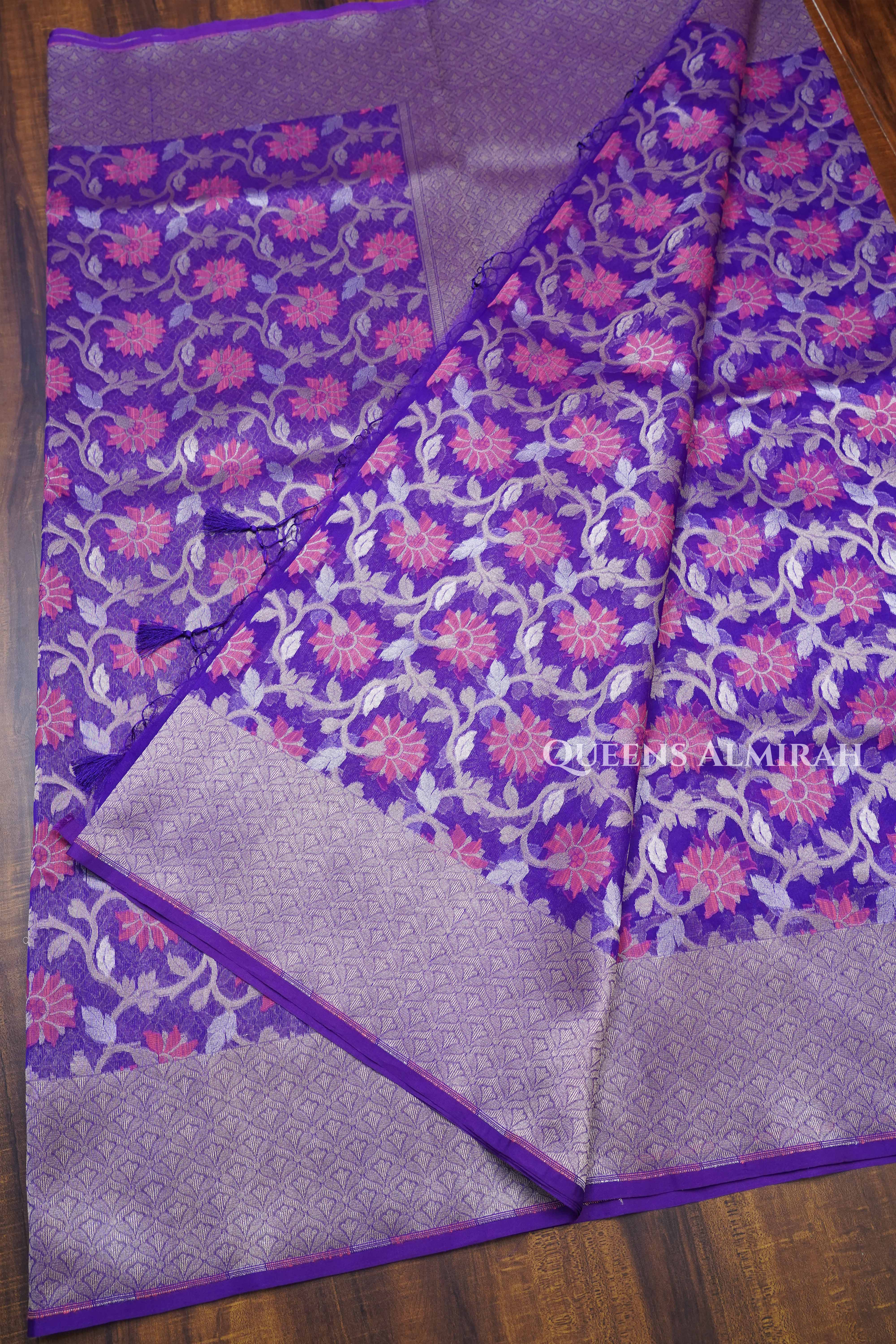 Purple Banarasi Organza Silk Saree