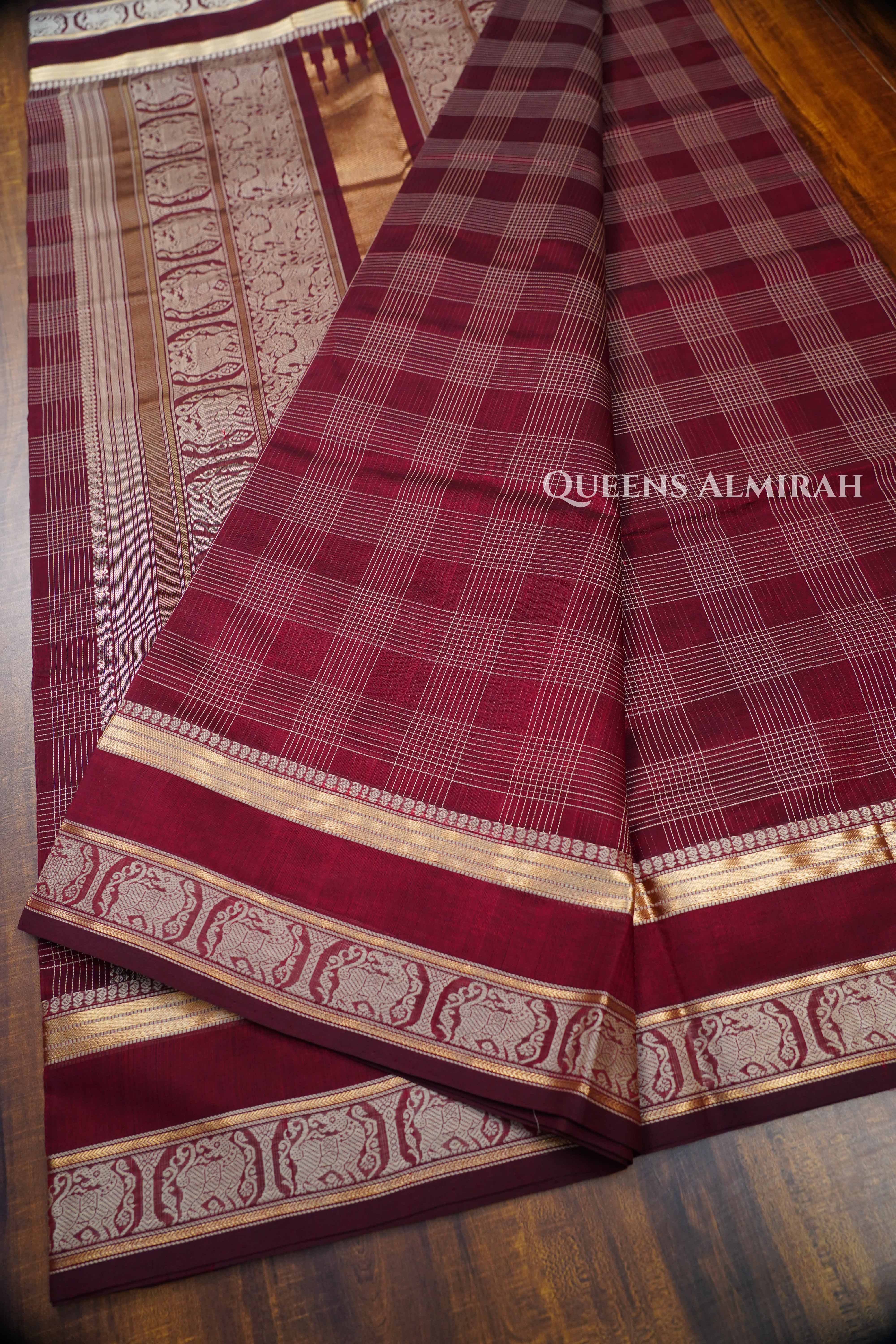 Burgundy -Karaikudi Chettinad Silk Cotton Saree