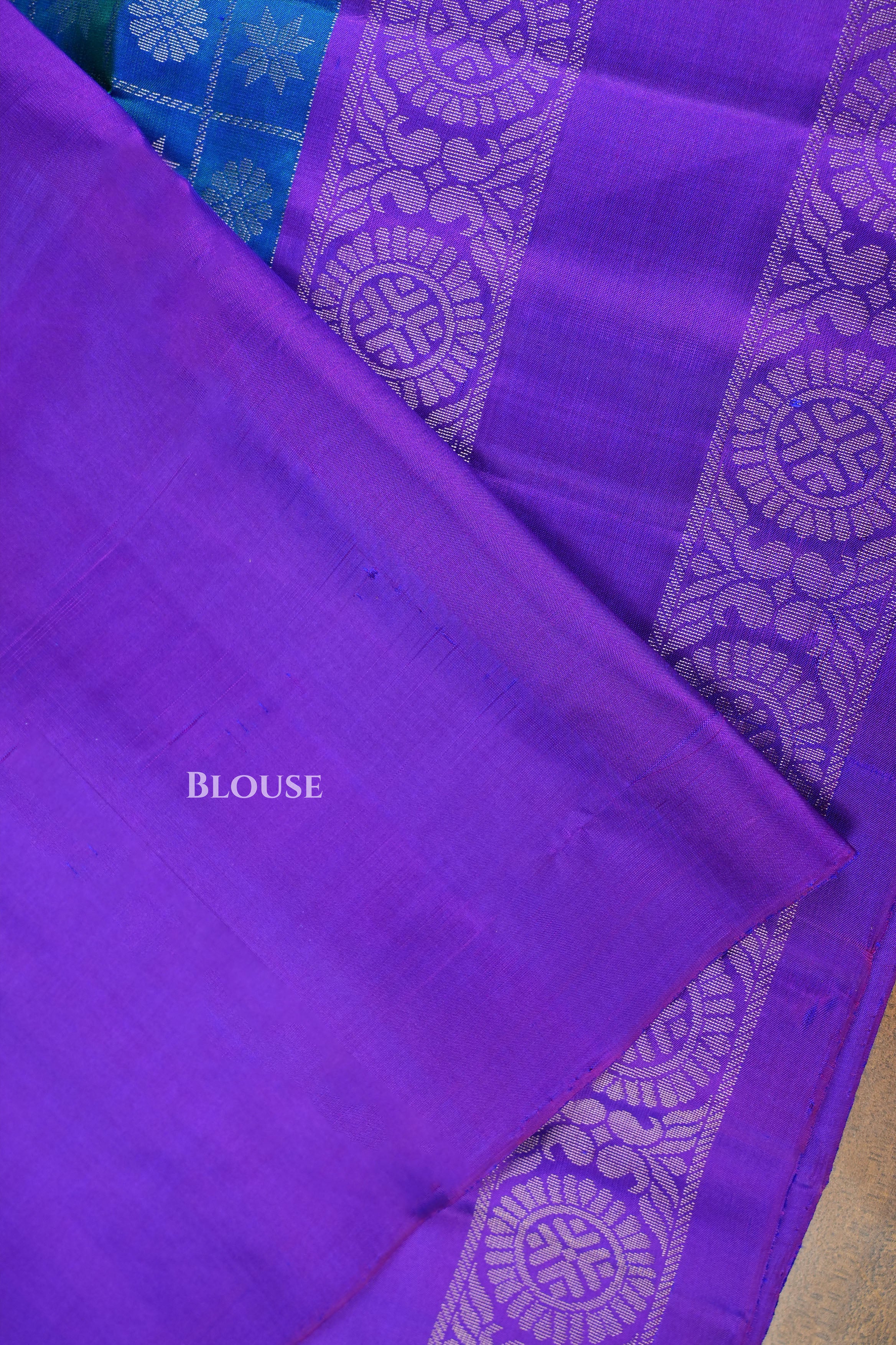 Peacock Blue With Violet Pure Soft Silk Saree