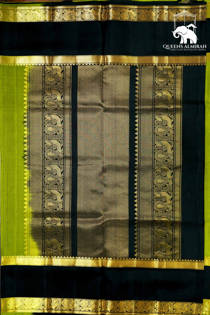 VERDUN GREEN WITH BLACK SOFT SILK SAREE - Queens Jewel Emporium