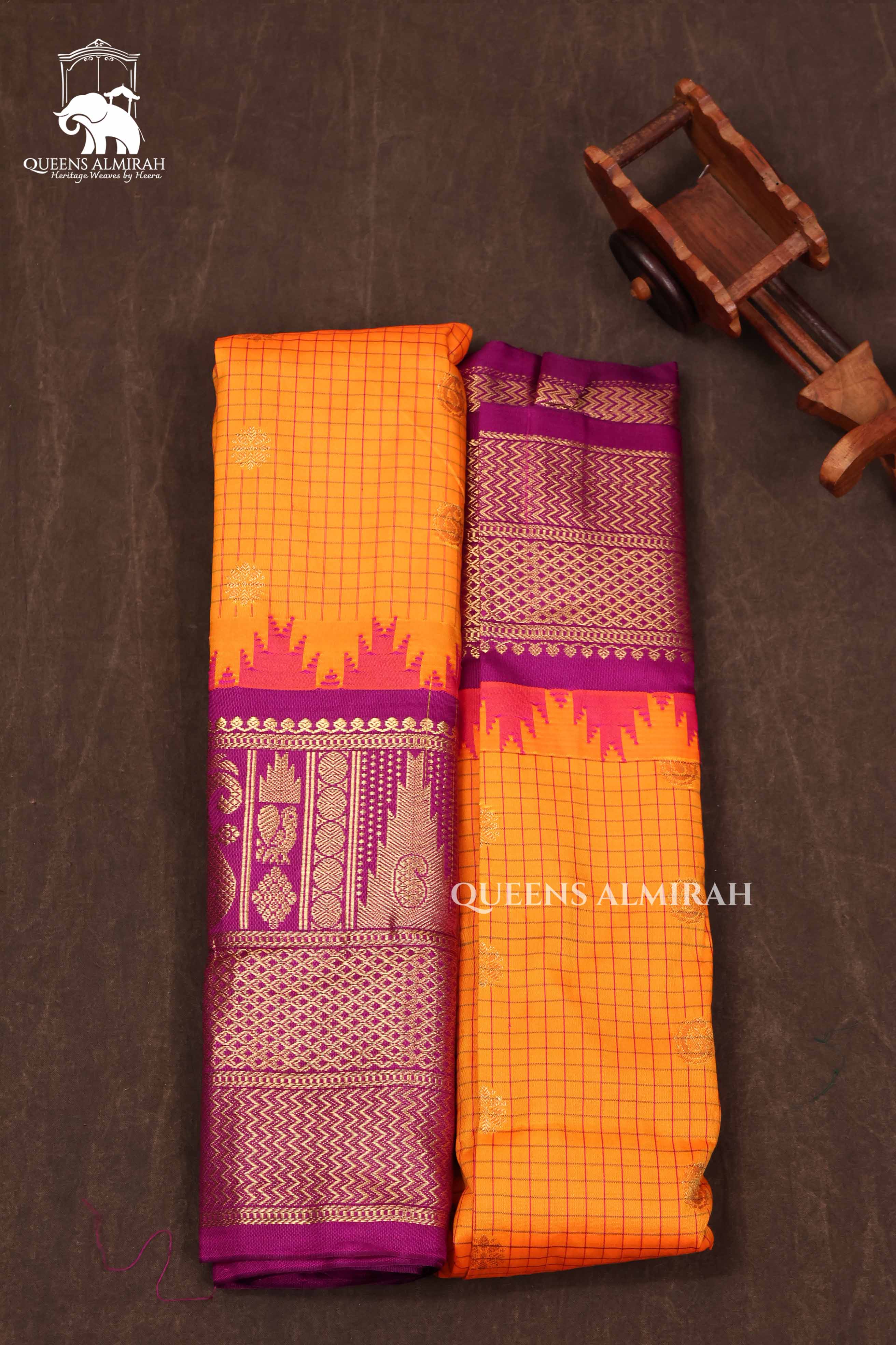 Yellow With Purple Semi Gadwal Silk Saree