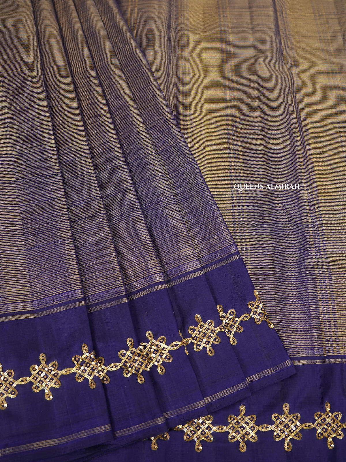 Navy Blue Kolam Pure Kanchivaram Designer Silk Saree