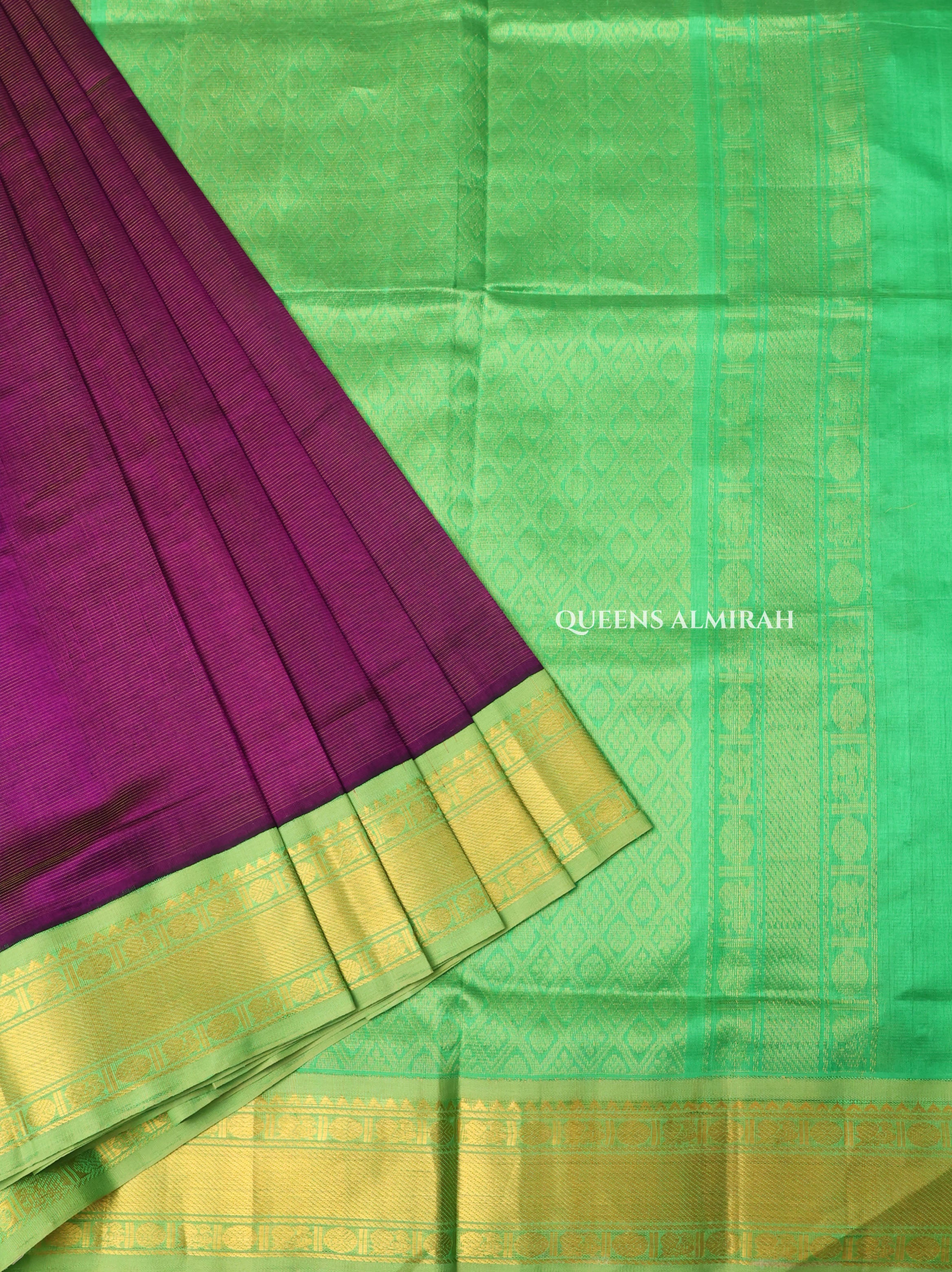 Purple With Pista Green Pure Silk Cotton Saree
