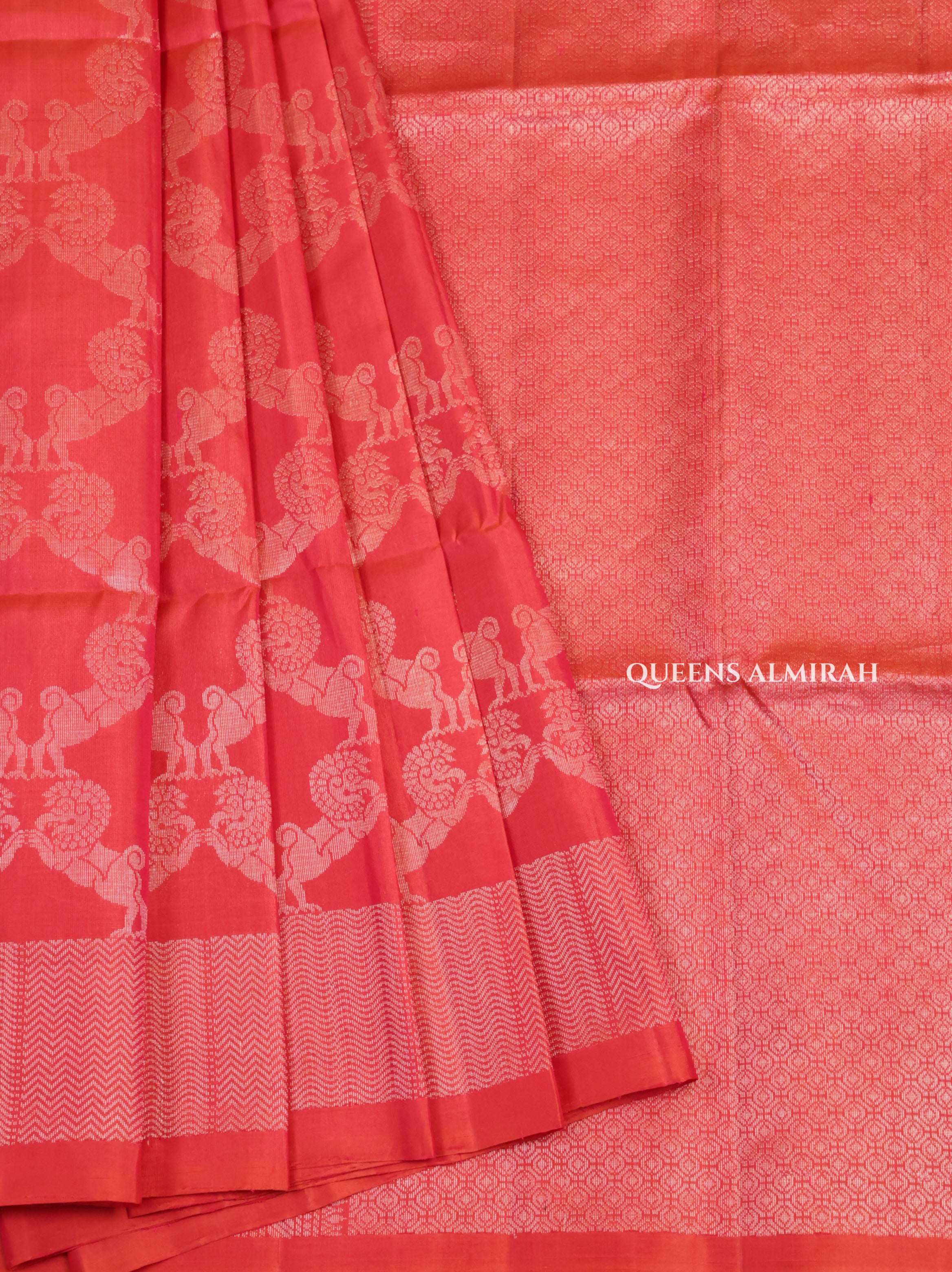 Carmine Pink Pure Soft Silk Saree