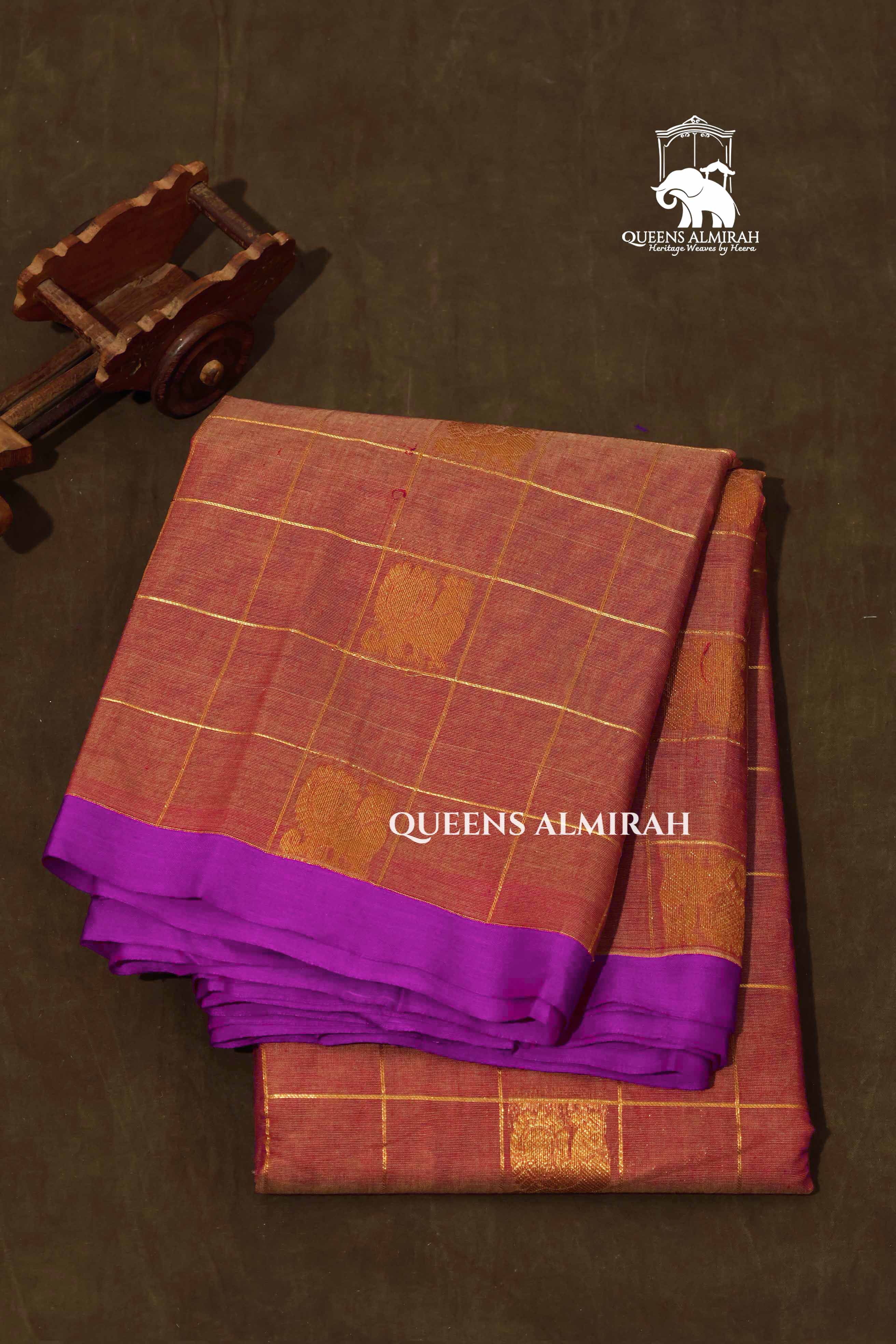 Light Brown Kattam With Peacock Butta Kanchi Cotton Saree