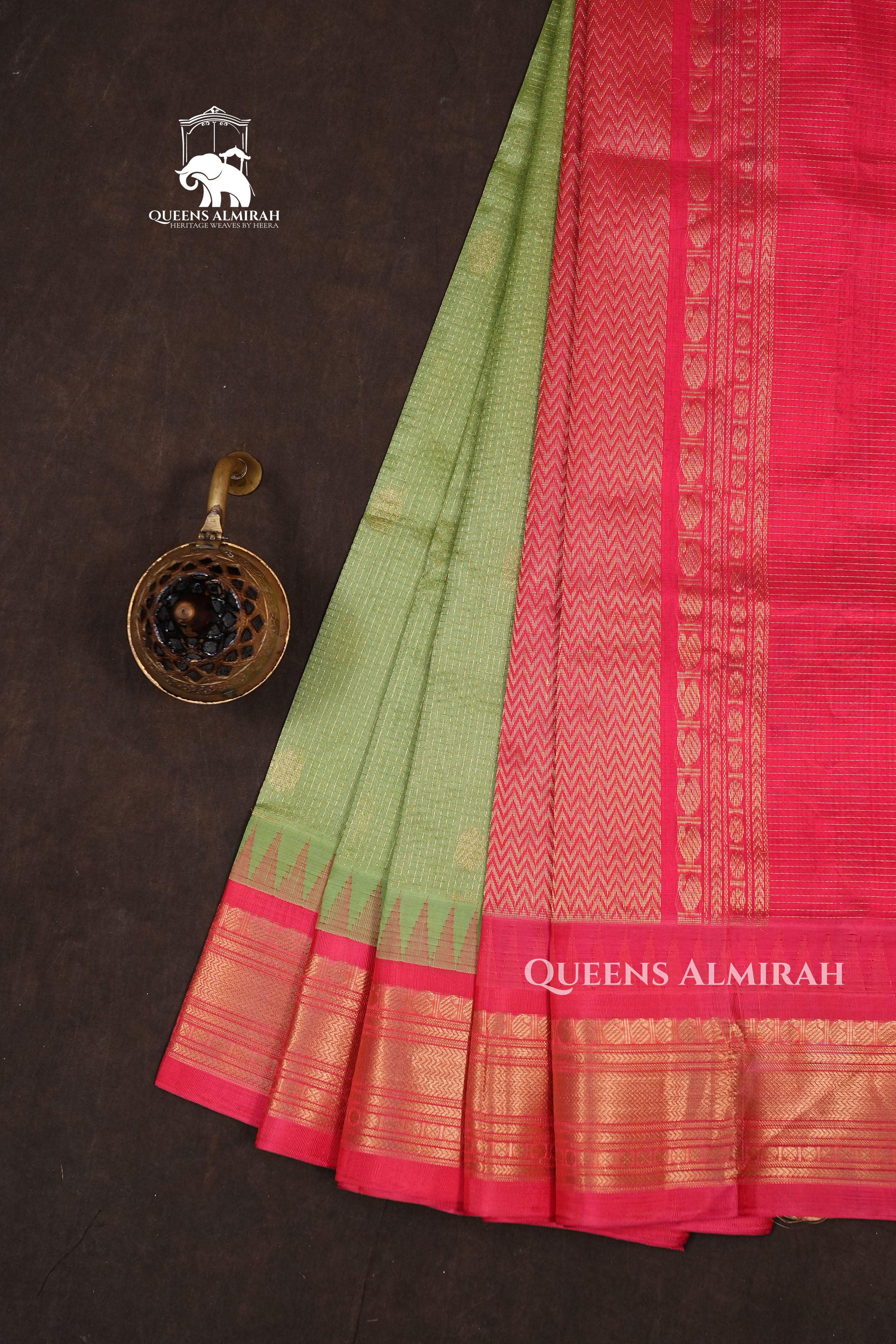 Pista Green With Pink Pure Silk Cotton Saree