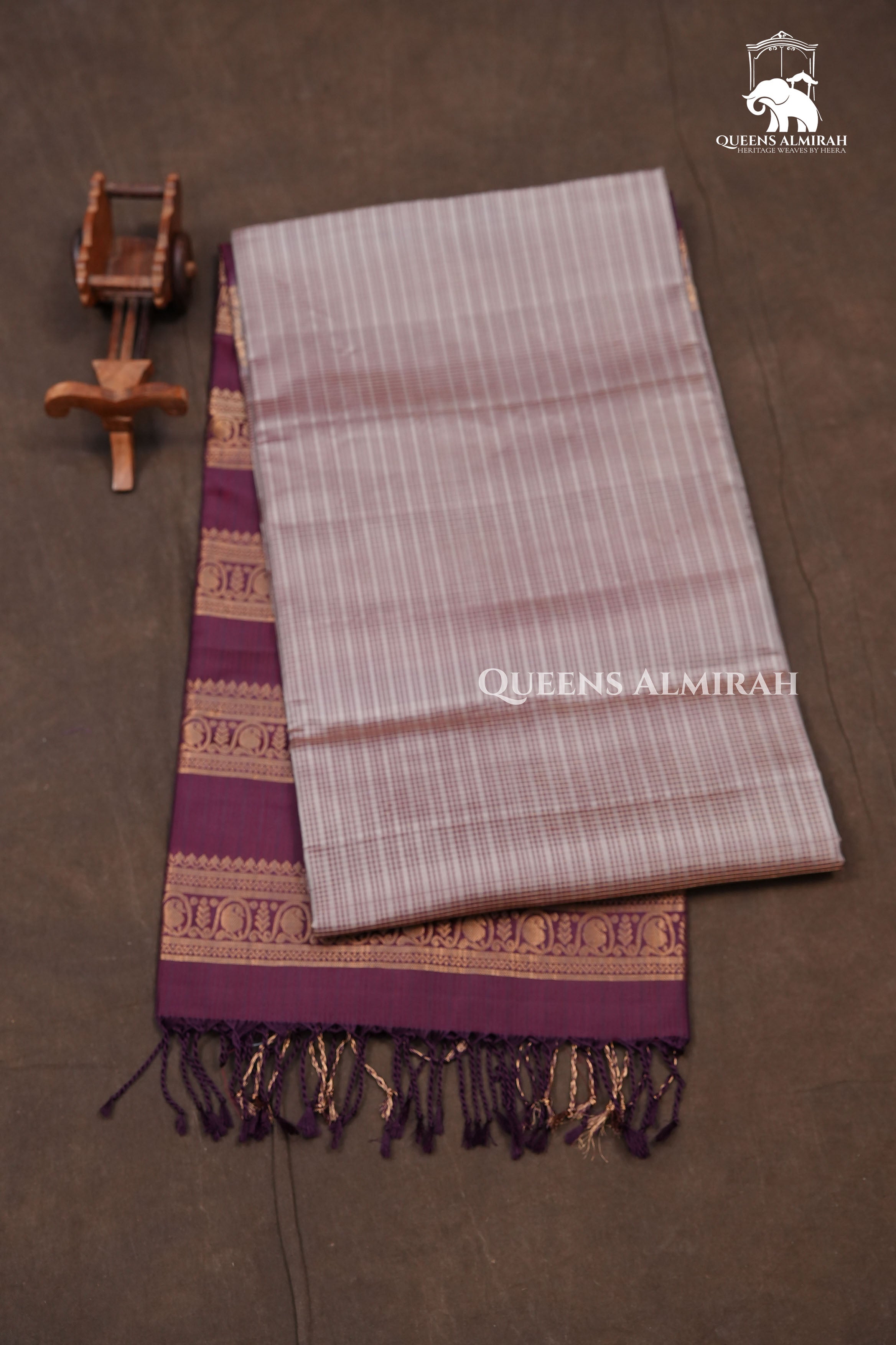 Grey With Maroon  Pure Soft Silk Saree