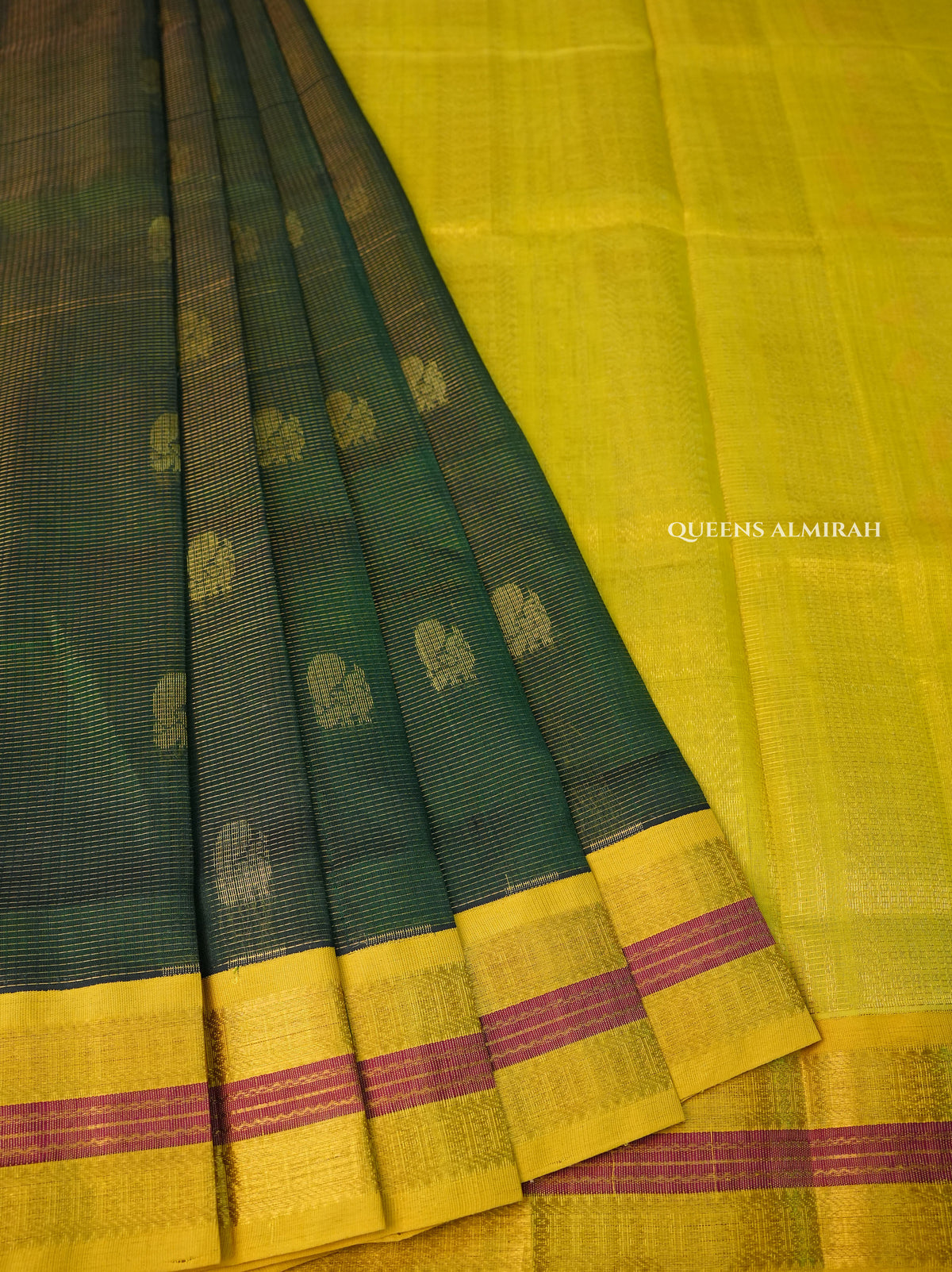 Green With Yellow Pure Silk Cotton Saree