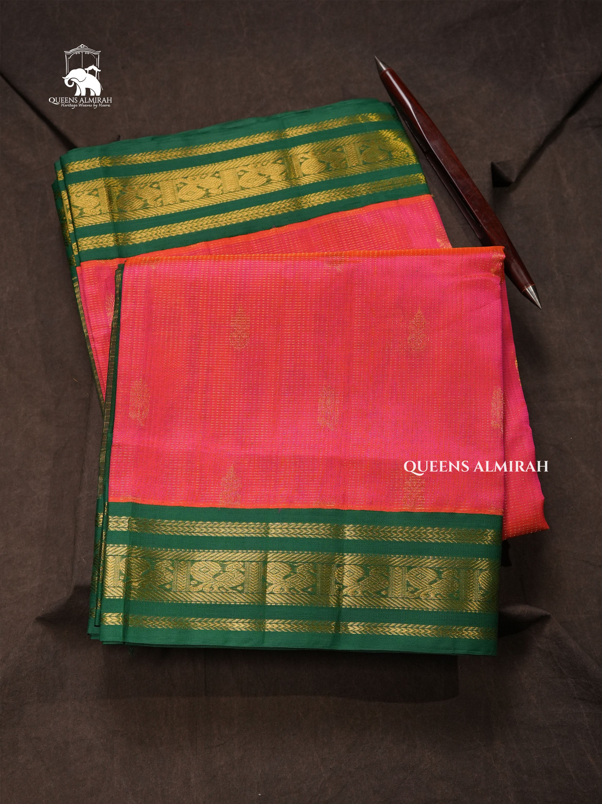 Pink With Green Pure Silk Cotton Saree