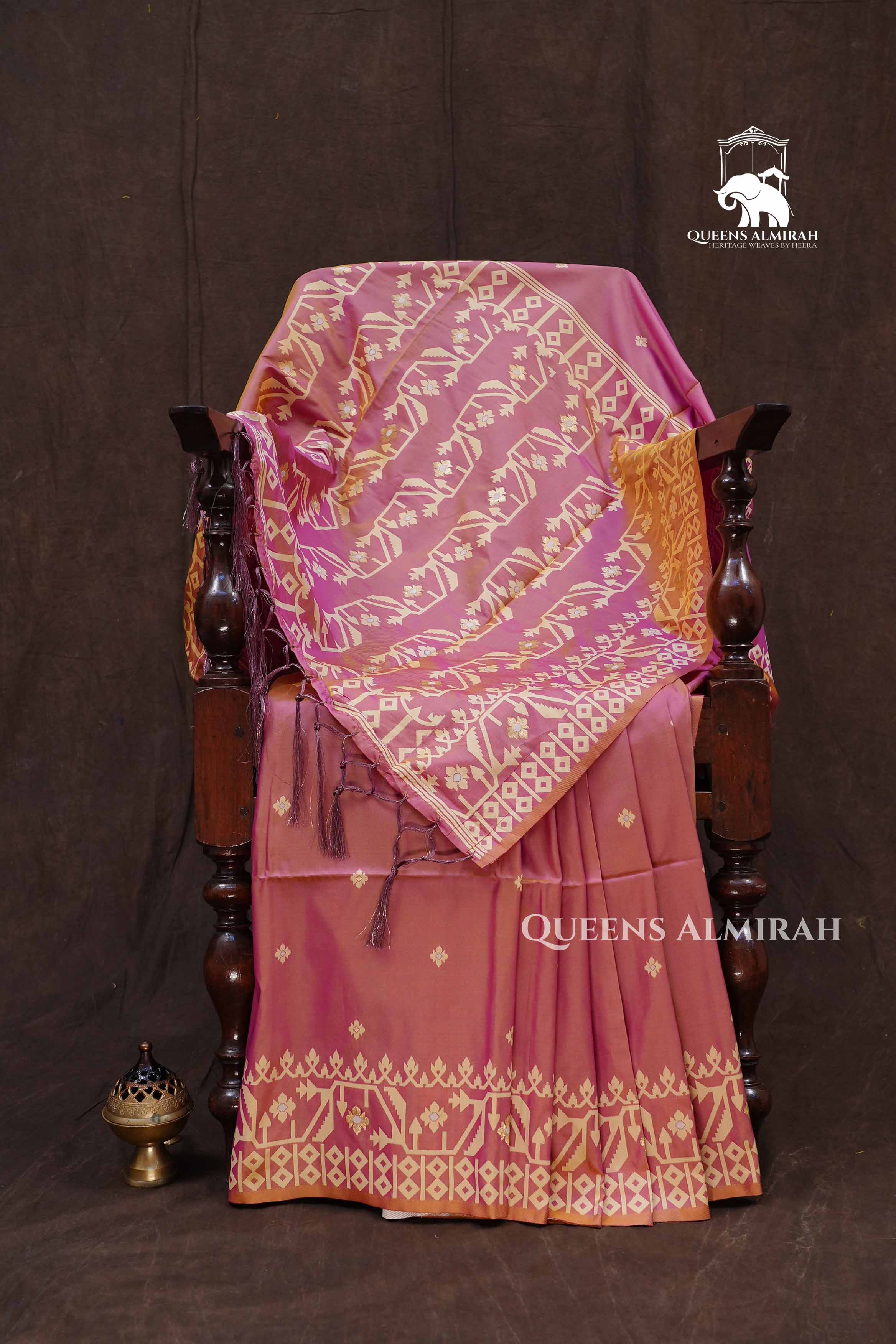 Peach Pink Jamdani Butter Silk Saree