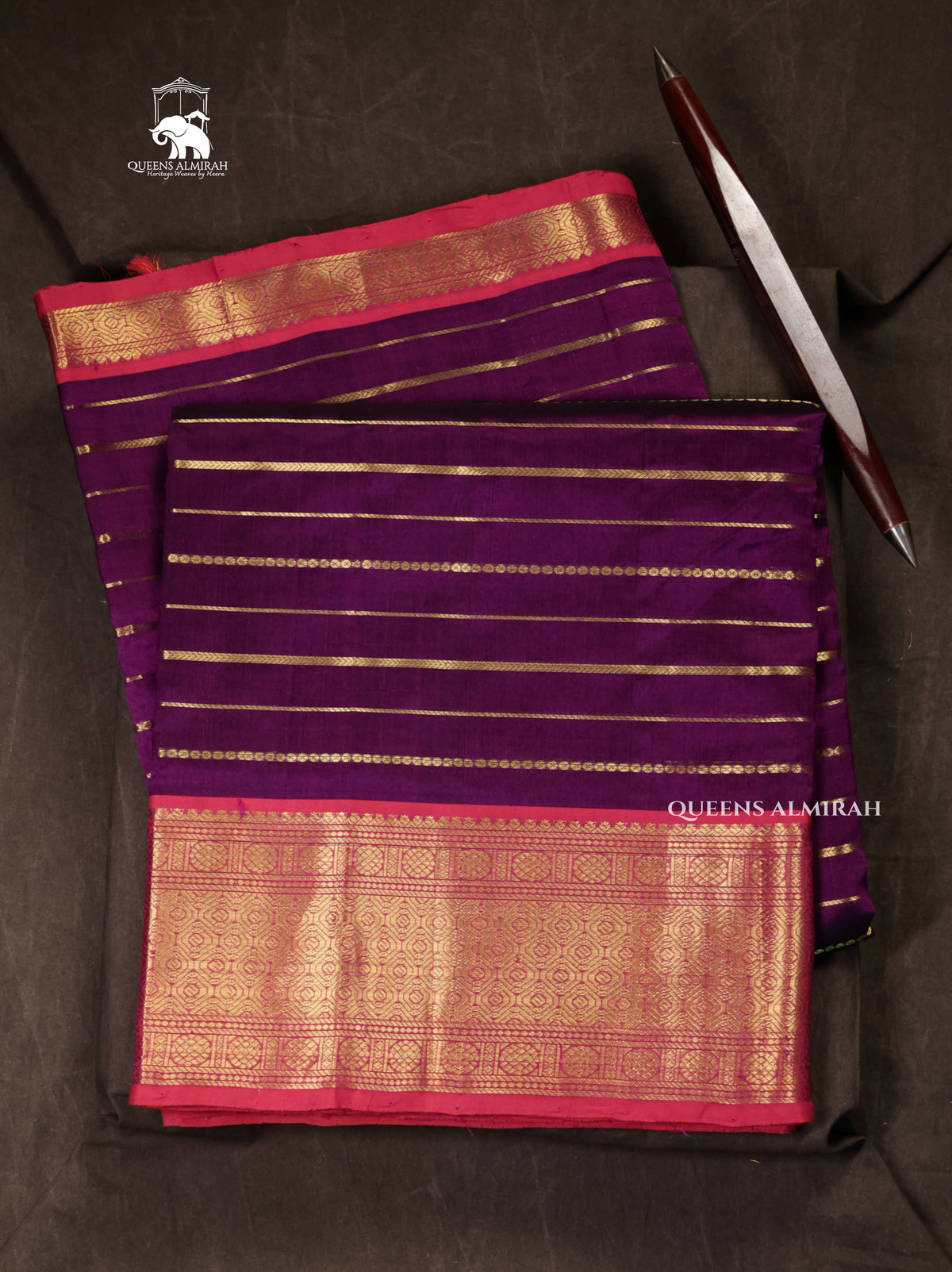 Purple With Rani Pink Pure Silk Cotton Saree