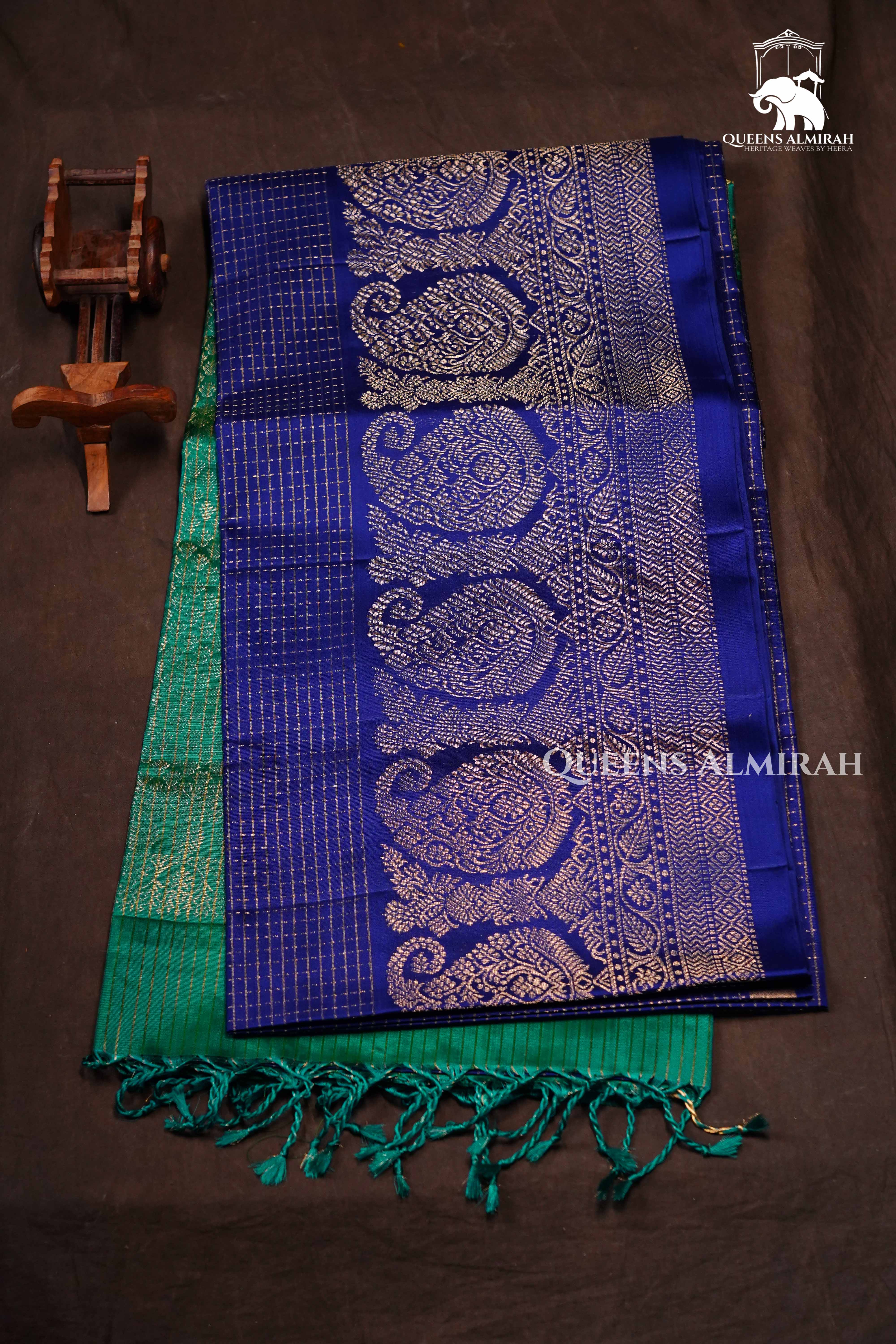 Royal Blue With Sea Green Pure Soft Silk Saree