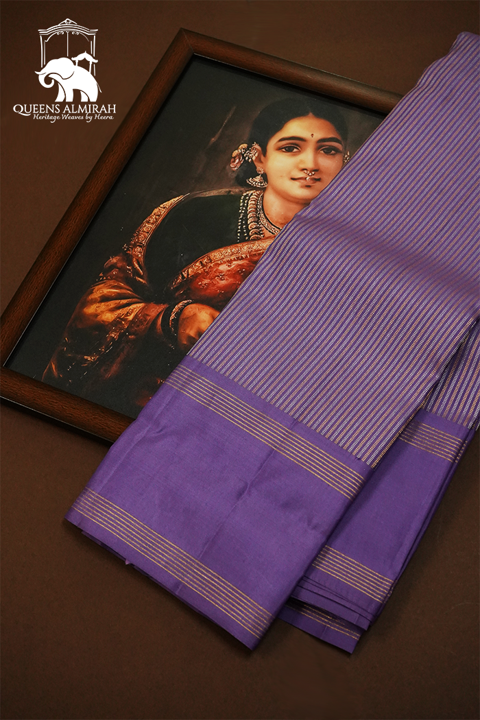 DUSTY LAVENDER WITH PURPLE HAZE PURE KANCHIVARAM SILK SAREE - Queens Jewel Emporium