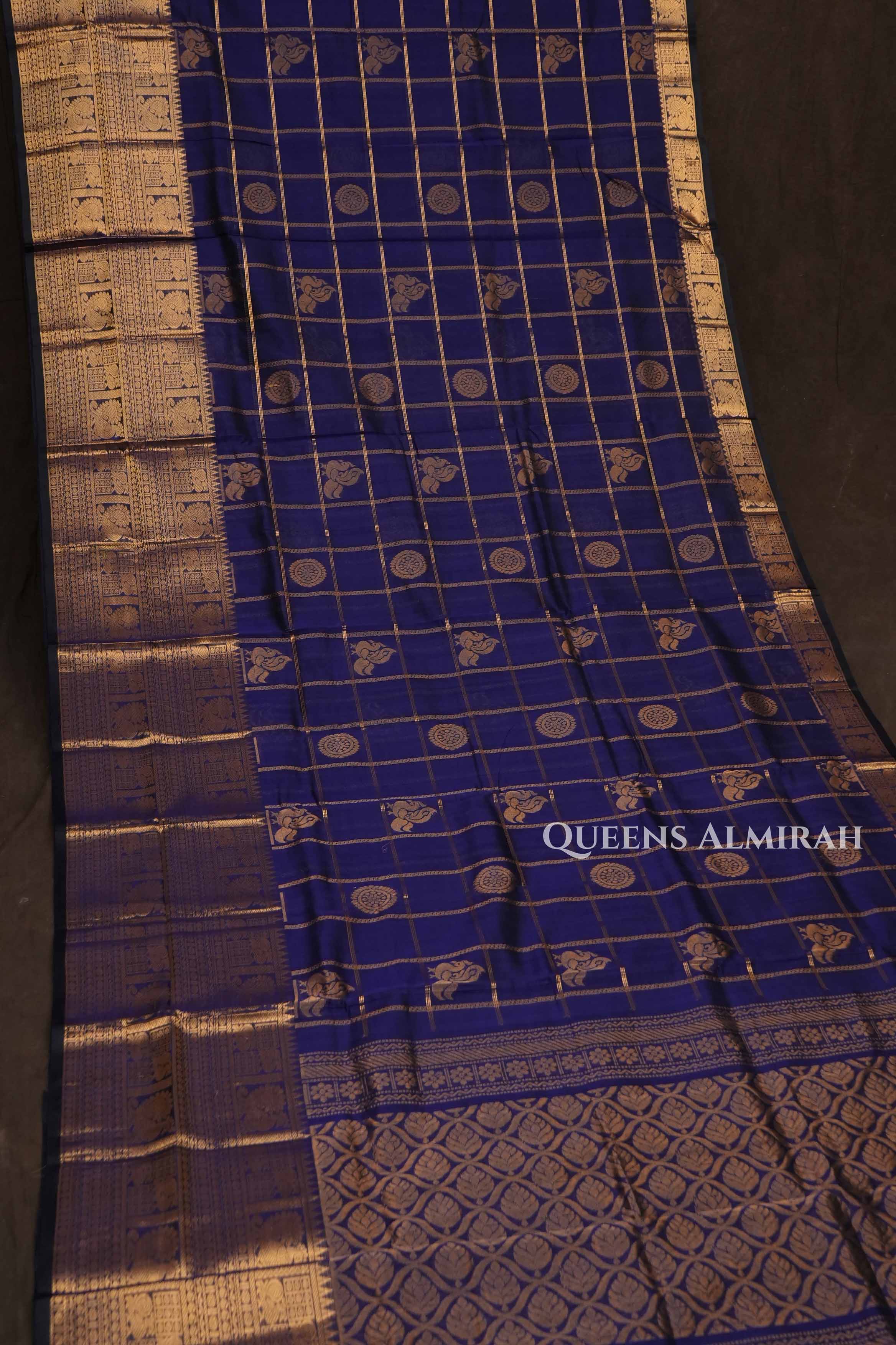 Dark Blue Pure Silk Cotton Saree