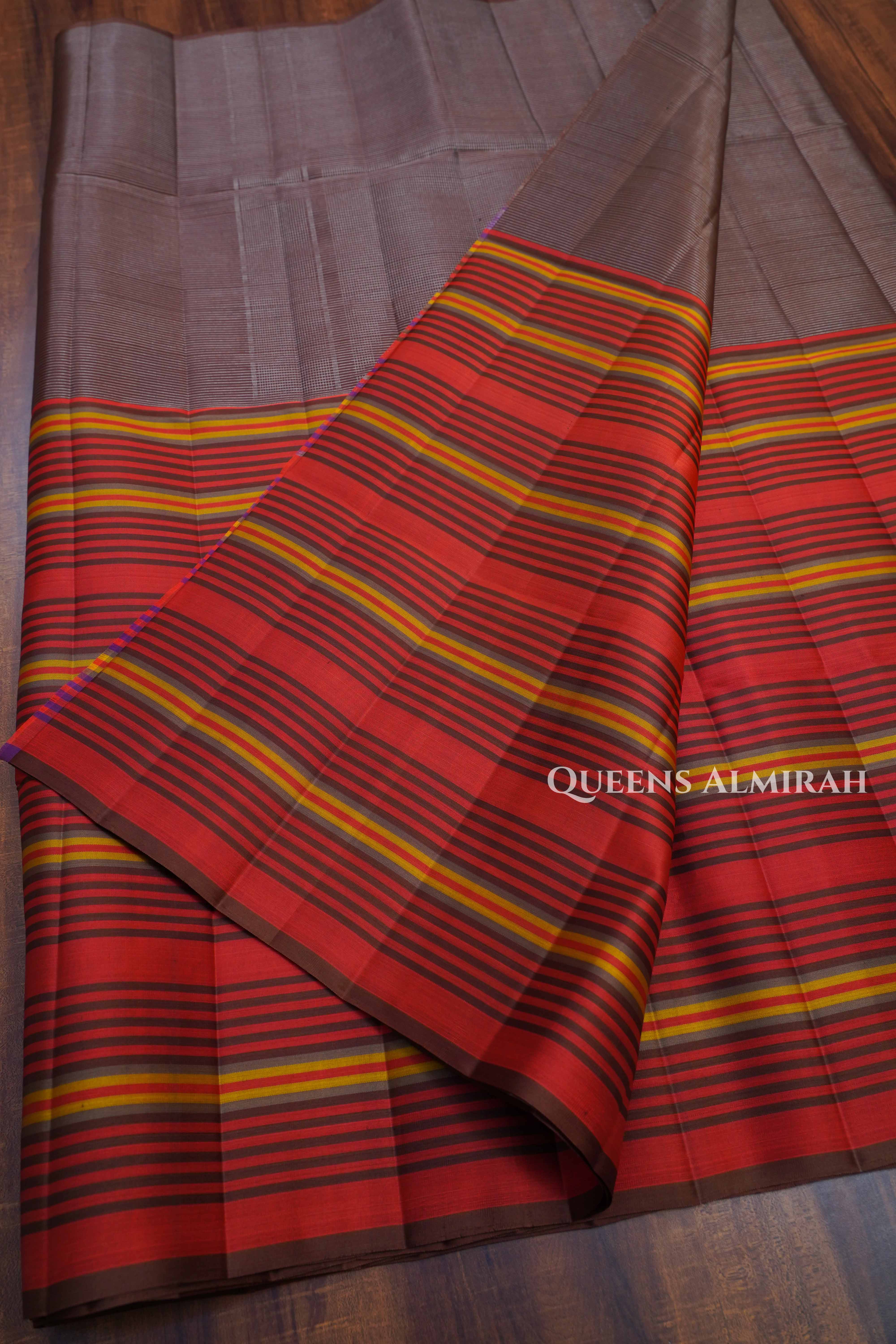 Cocoa Bean With Stripes Pure Soft Silk Saree